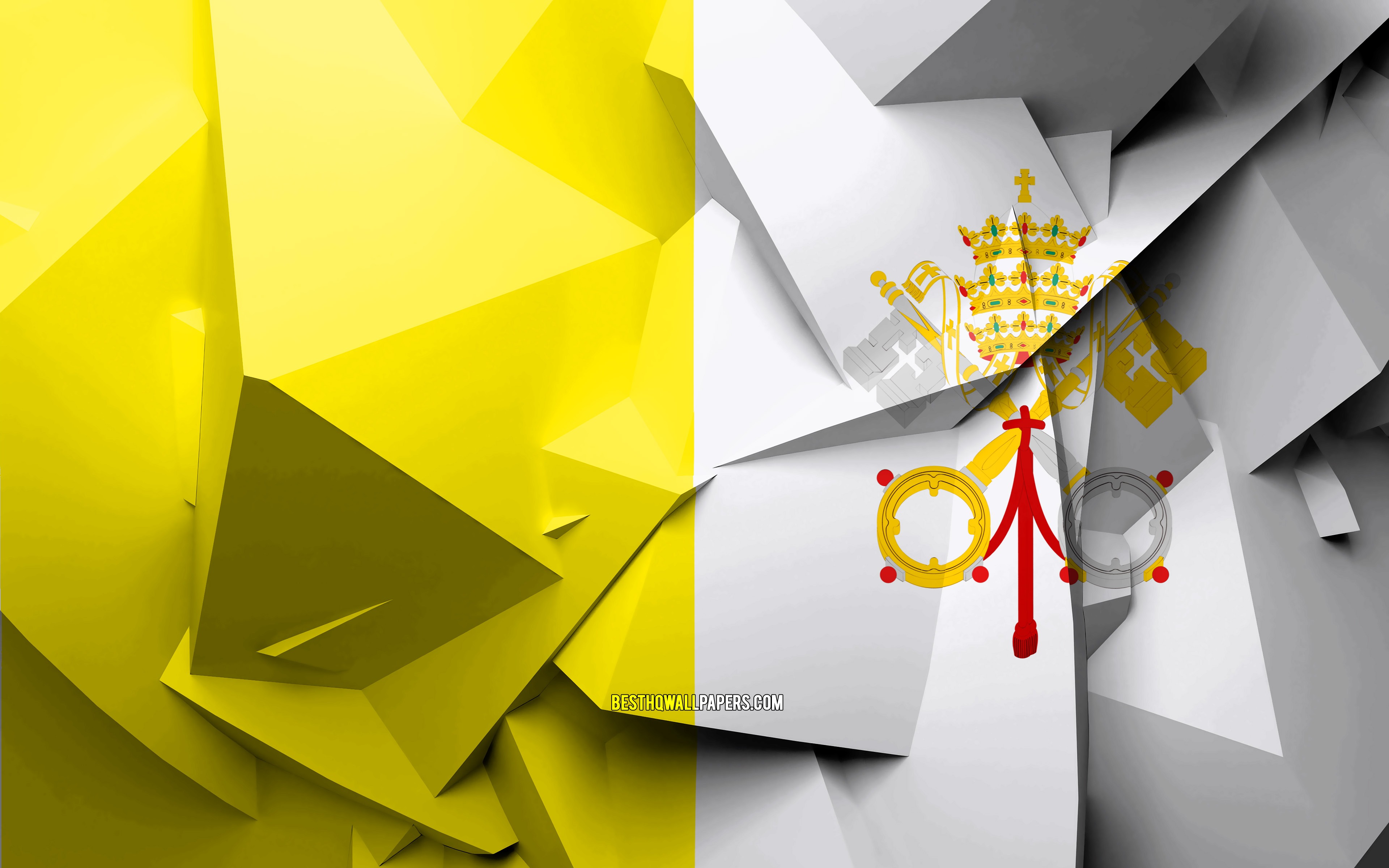 Download wallpaper 4k, Flag of Vatican, geometric art, European countries, Vatican flag, creative, Vatican, Europe, Vatican 3D flag, national symbols for desktop with resolution 3840x2400. High Quality HD picture wallpaper