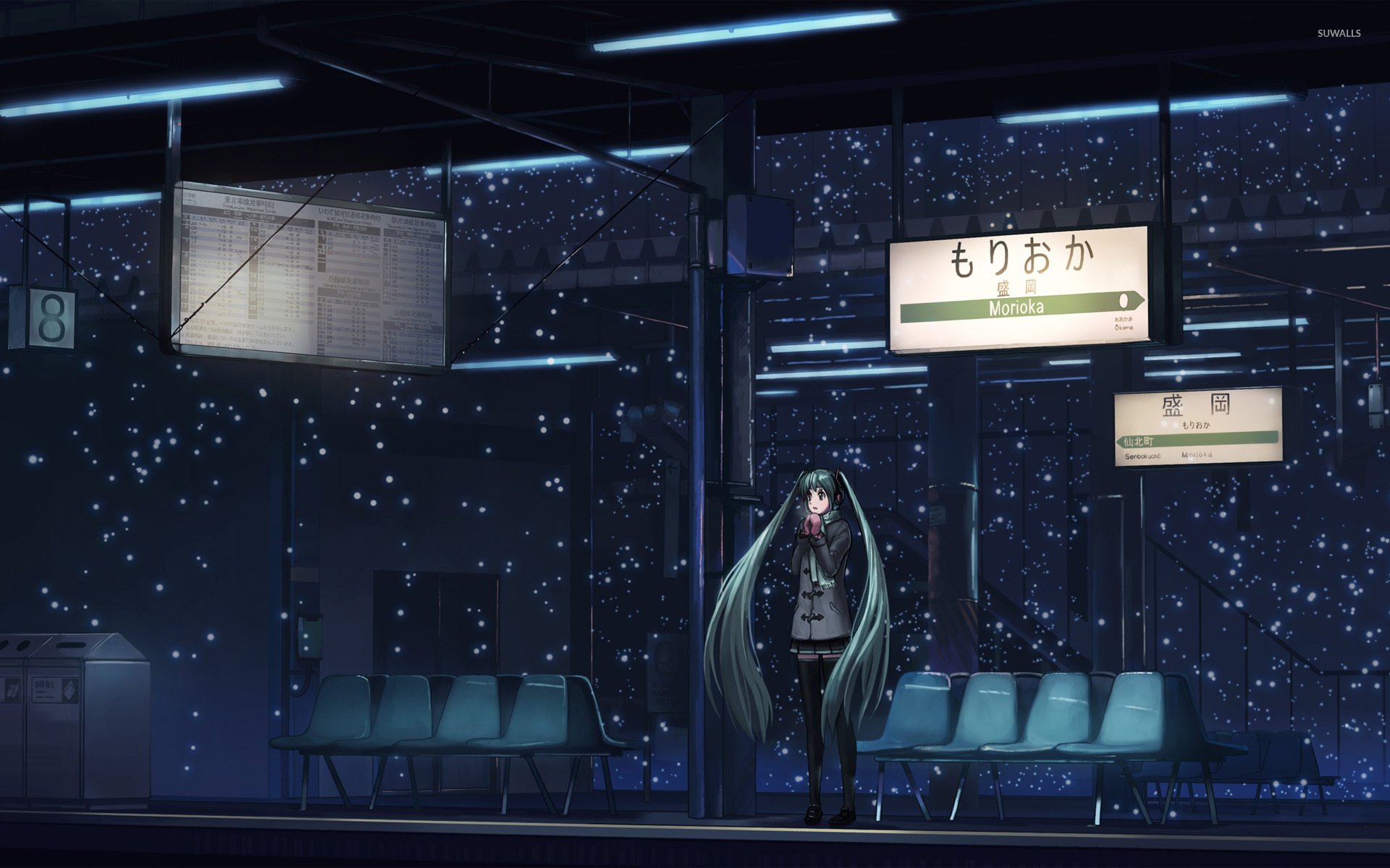 Hatsune Miku in the bus station wallpaper wallpaper