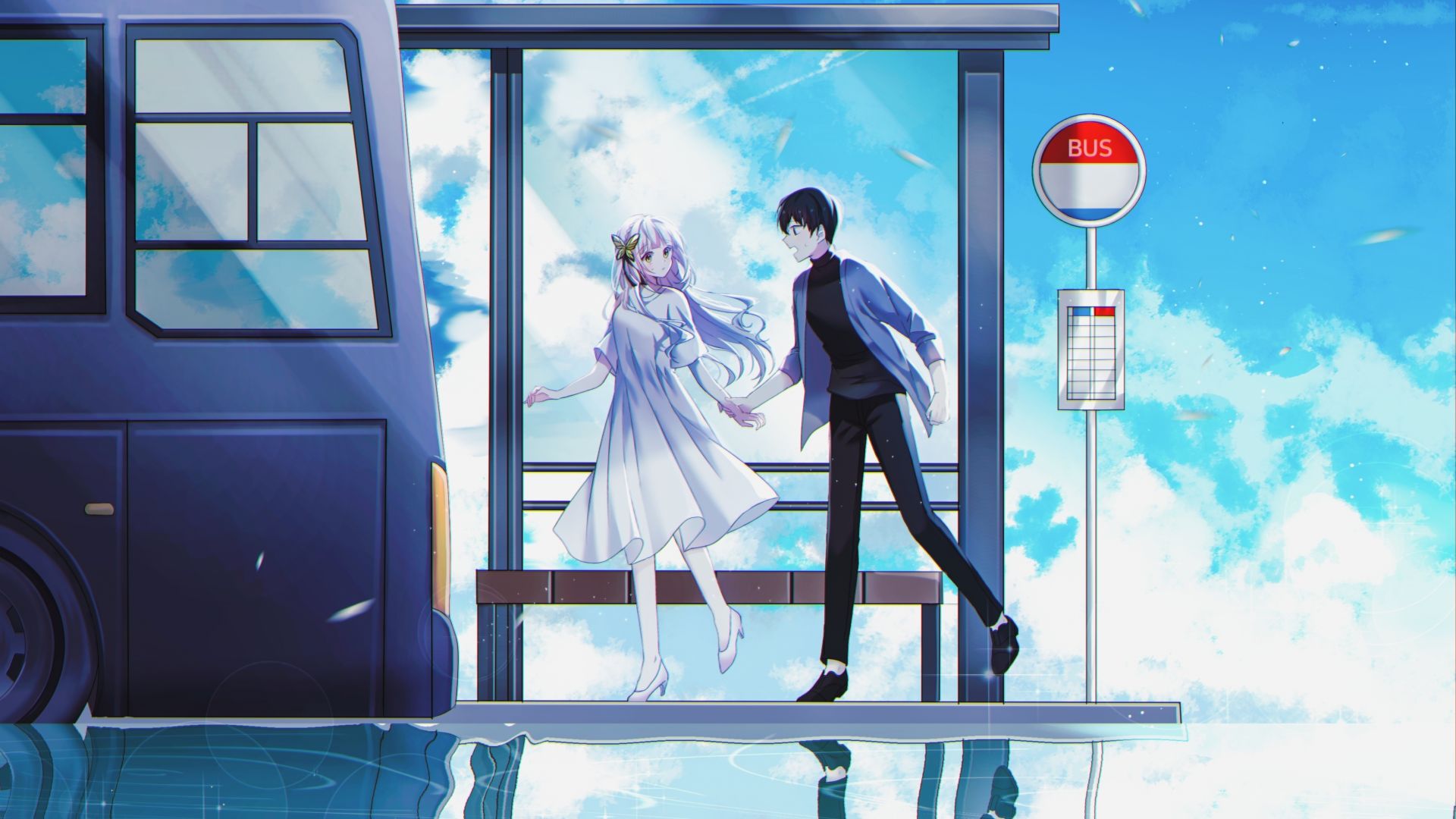 Please Stop!, Anime, Original, Bus Stop, Art Wallpaper, HD Image, Picture, Background, 921128