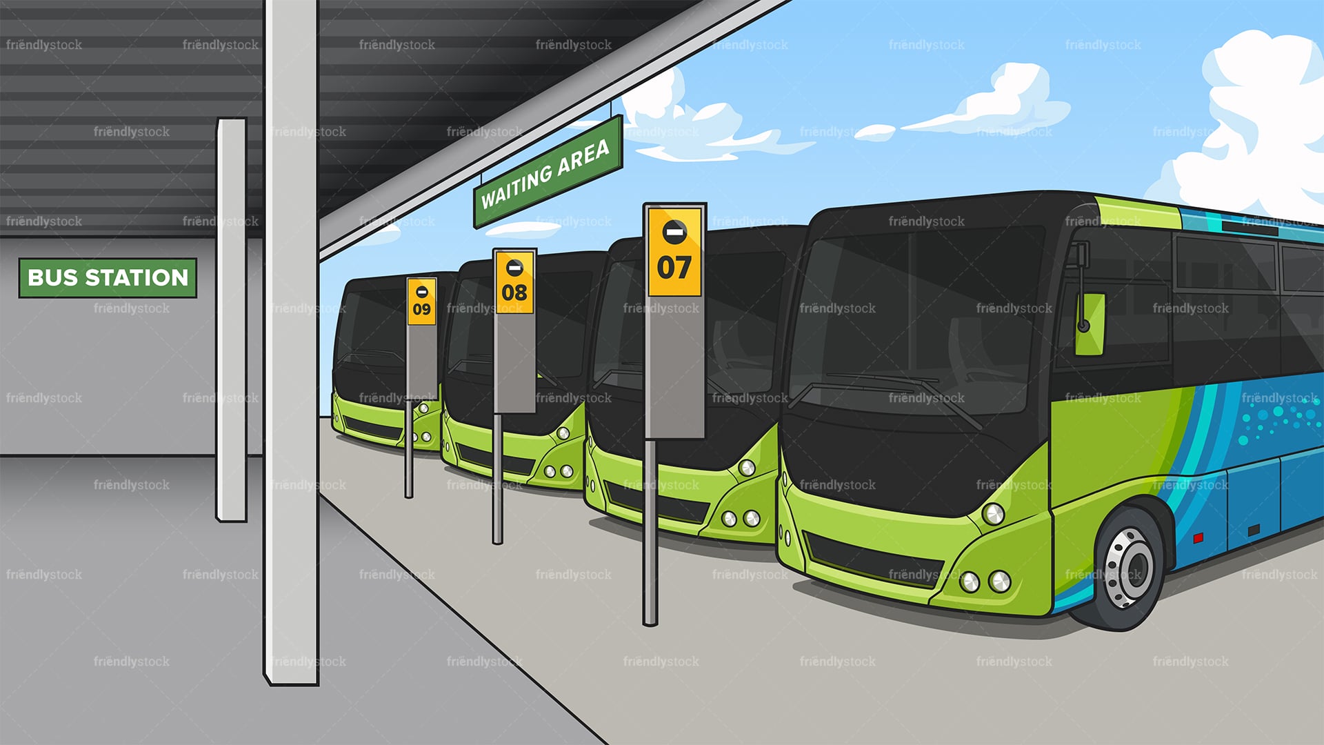 Bus Station Background Cartoon Vector Clipart