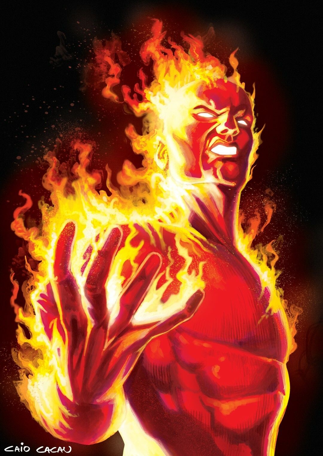 Human Torch by Caio Cacau. Marvel comic character, Cartoon artwork, Comic art