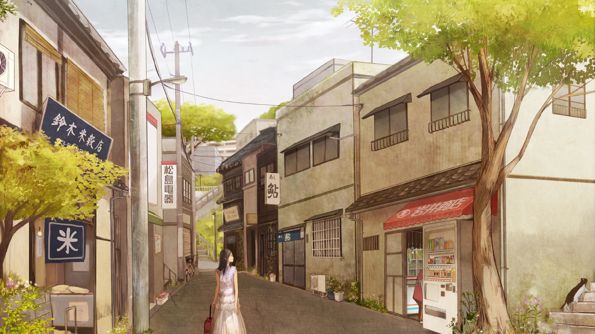 Download 1920x1080 Anime Landscape, City, Buildings, Calming Wallpaper for Widescreen