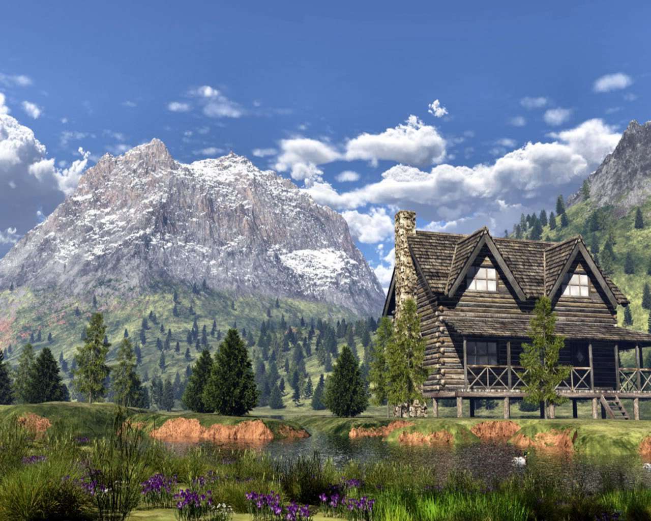 Mountain Cabin Wallpaper for Desktop