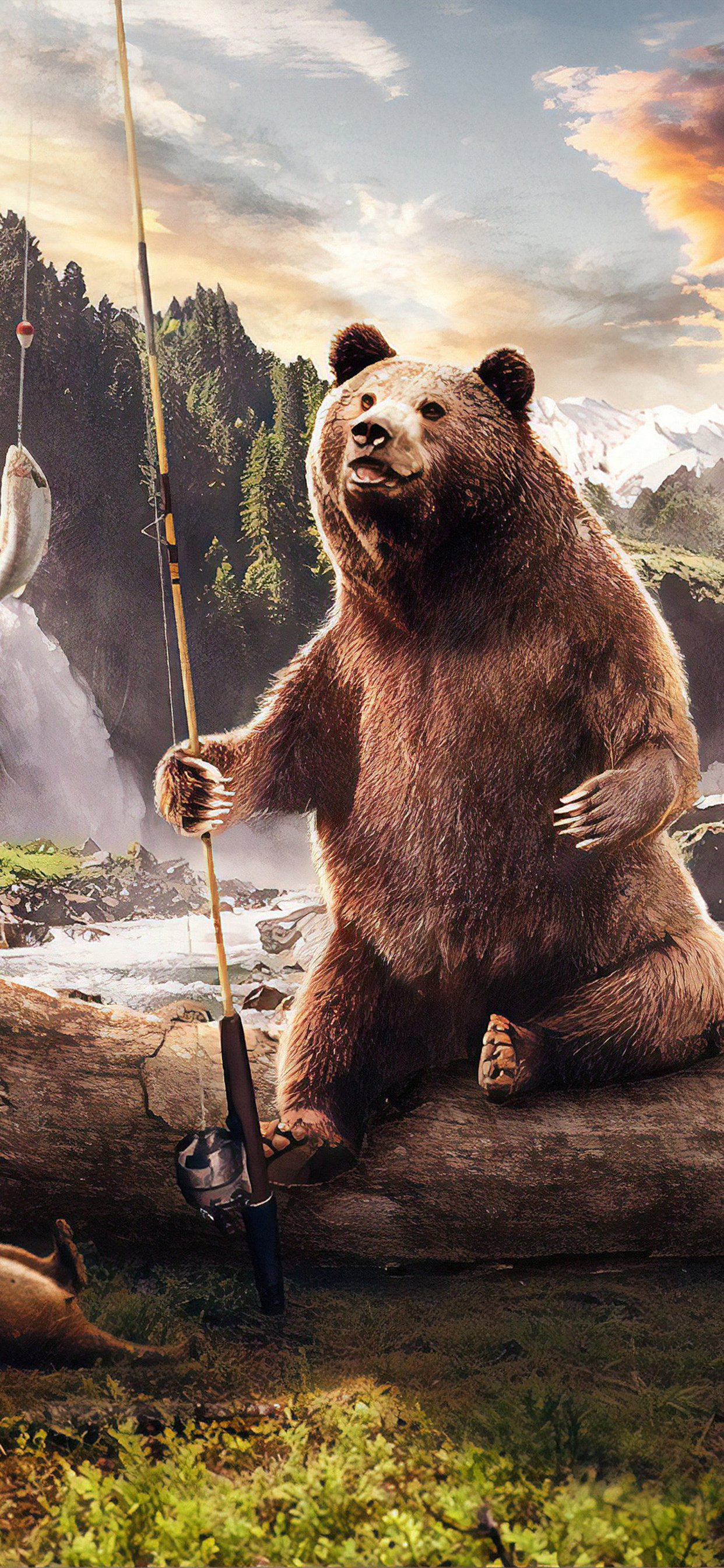 Bear In Jungle Along Side River iPhone XS MAX HD 4k Wallpaper, Image, Background, Photo and Picture