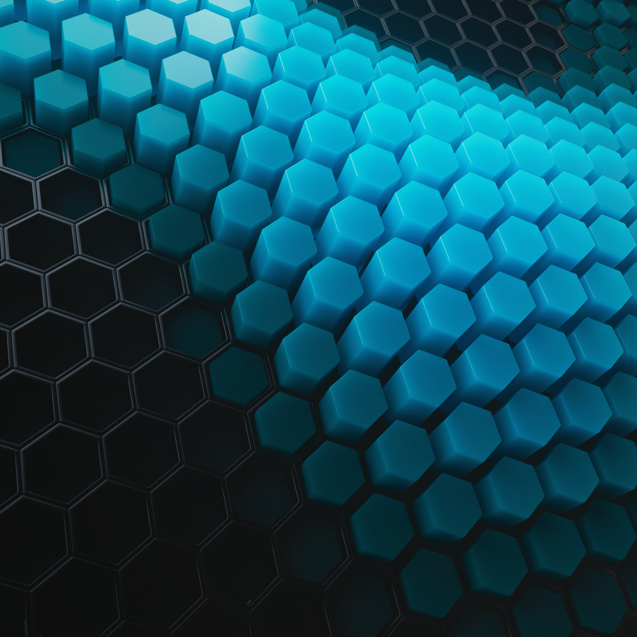 Hexagons Wallpaper 4K, Patterns, Cyan background, Cyan blocks, Abstract