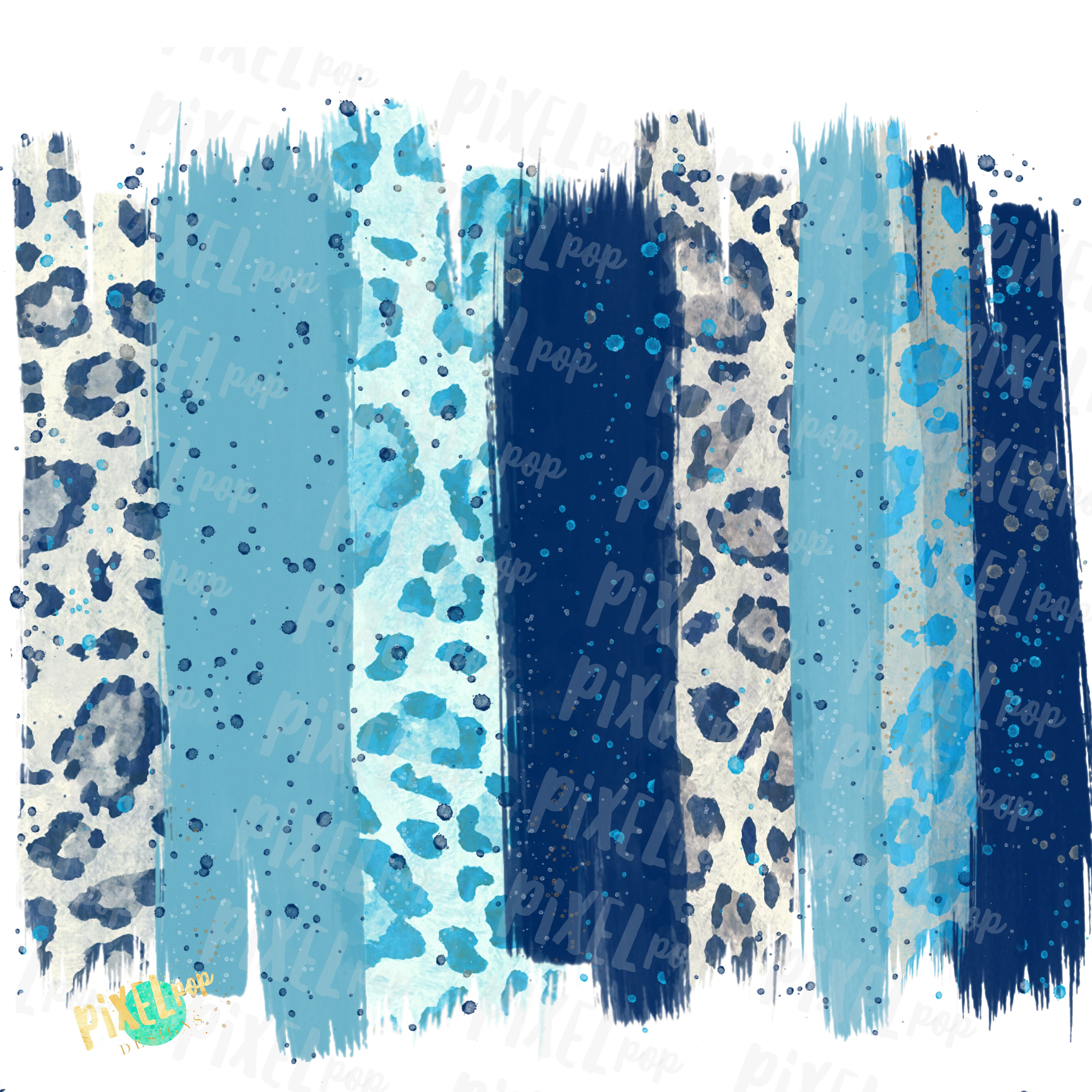 Blues Paint Brush Stroke Background Sublimation PNG Leopard