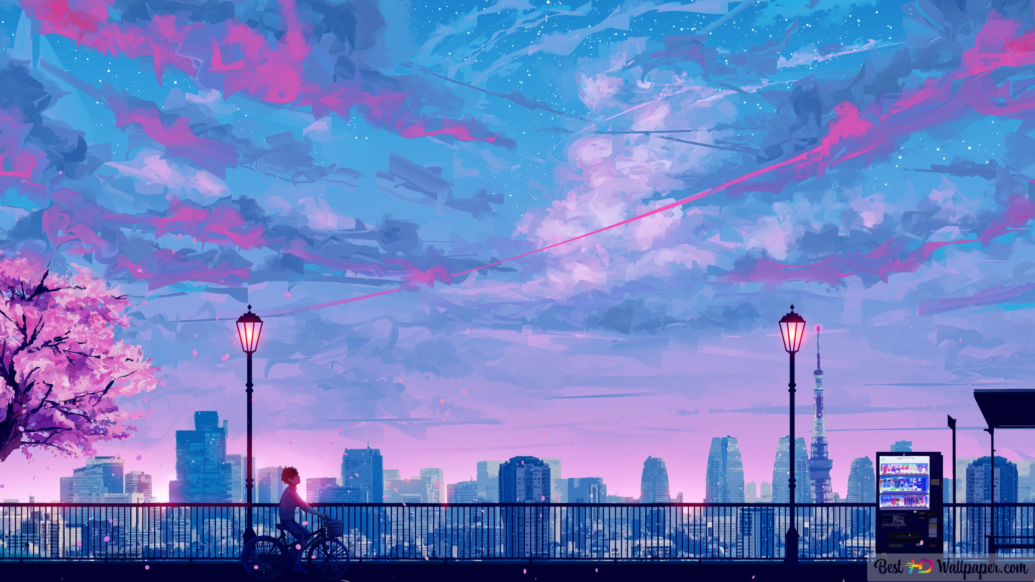 Anime city night HD wallpaper download