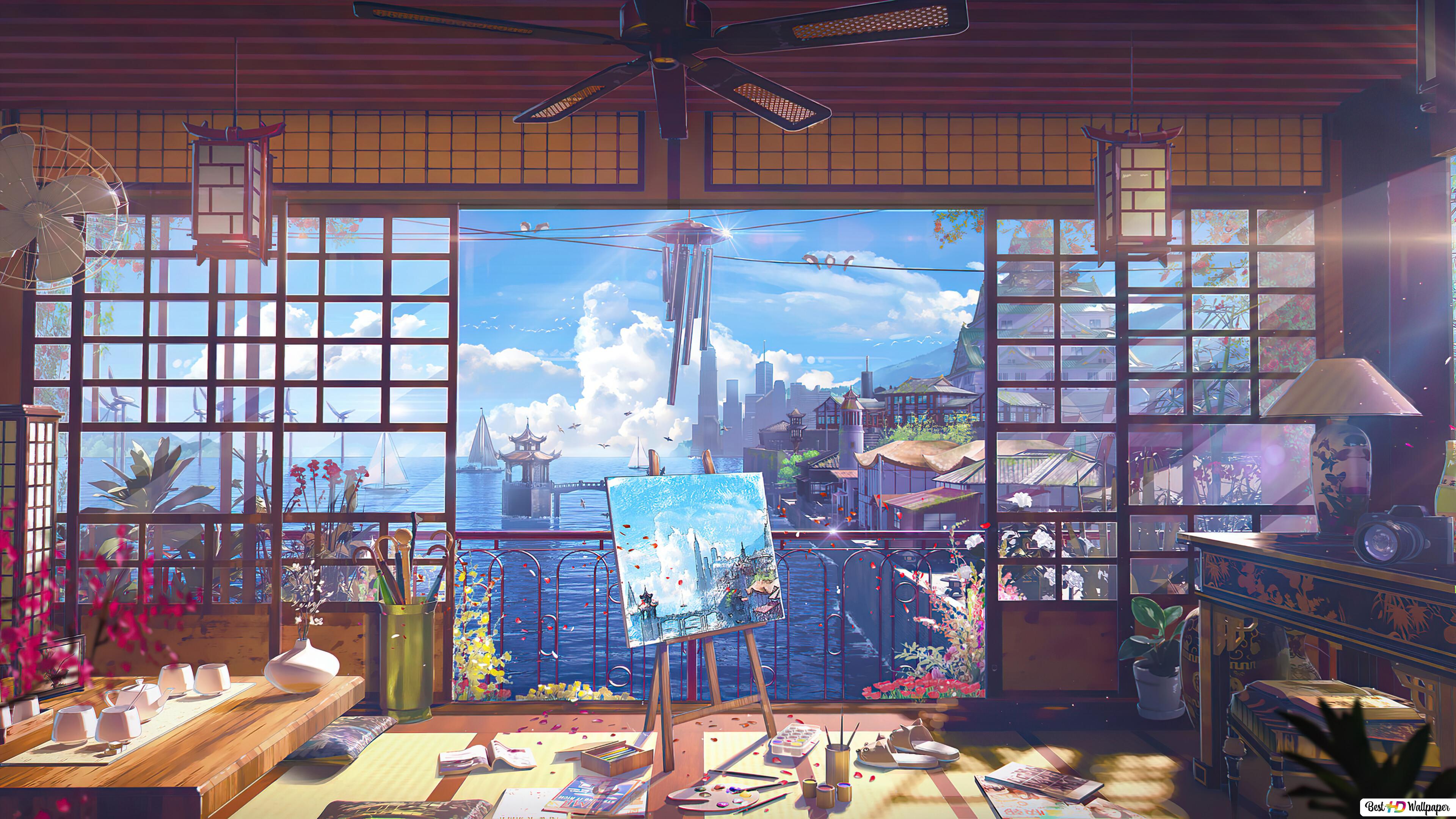 City Anime Scenery HD wallpaper download