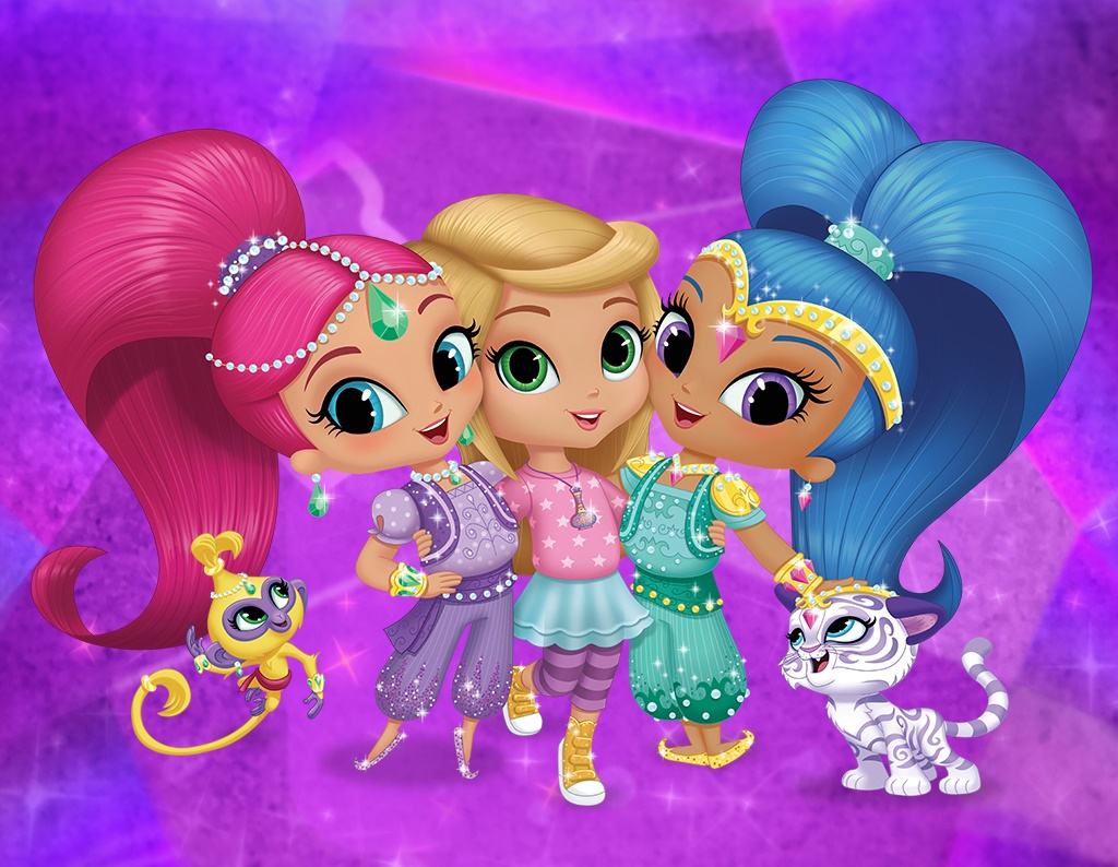 Shimmer And Shine Leah Pets Purple Background Edible Cake Topper Image
