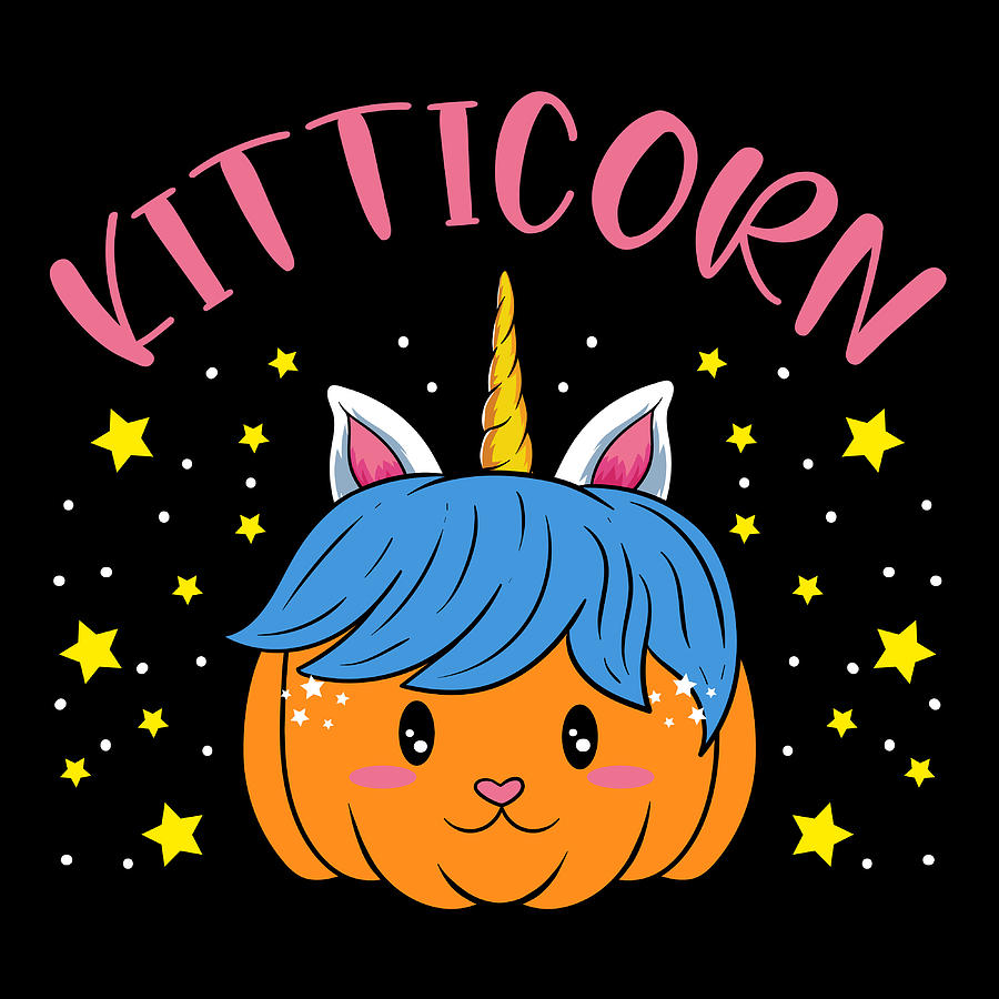 Kitticorn Unicorn Cat Happy Halloween Spooky Scary Creepy Tshirt Design Pumpkin Carving Magic Boo Candy Mixed Media