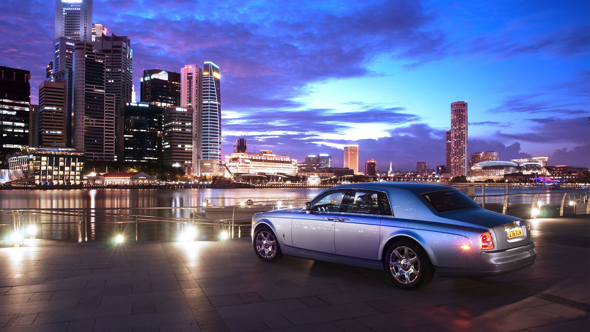 Wallpaper Rolls Royce luxury car rear view, city, night, lights 1920x1080 Full HD 2K Picture, Image