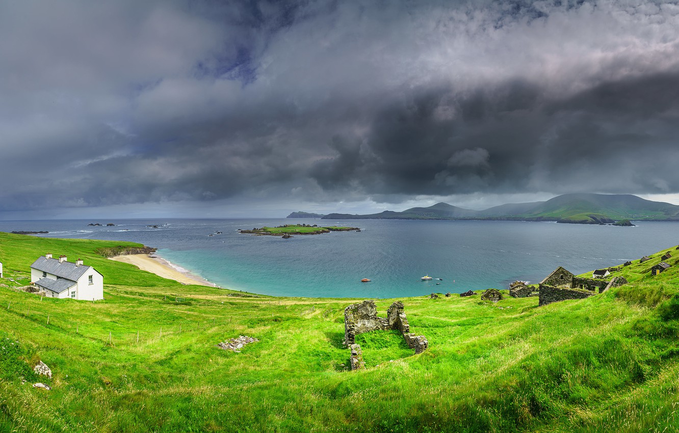 Wallpaper sea, the sky, grass, water, nature, coast, home, Ireland image for desktop, section пейзажи