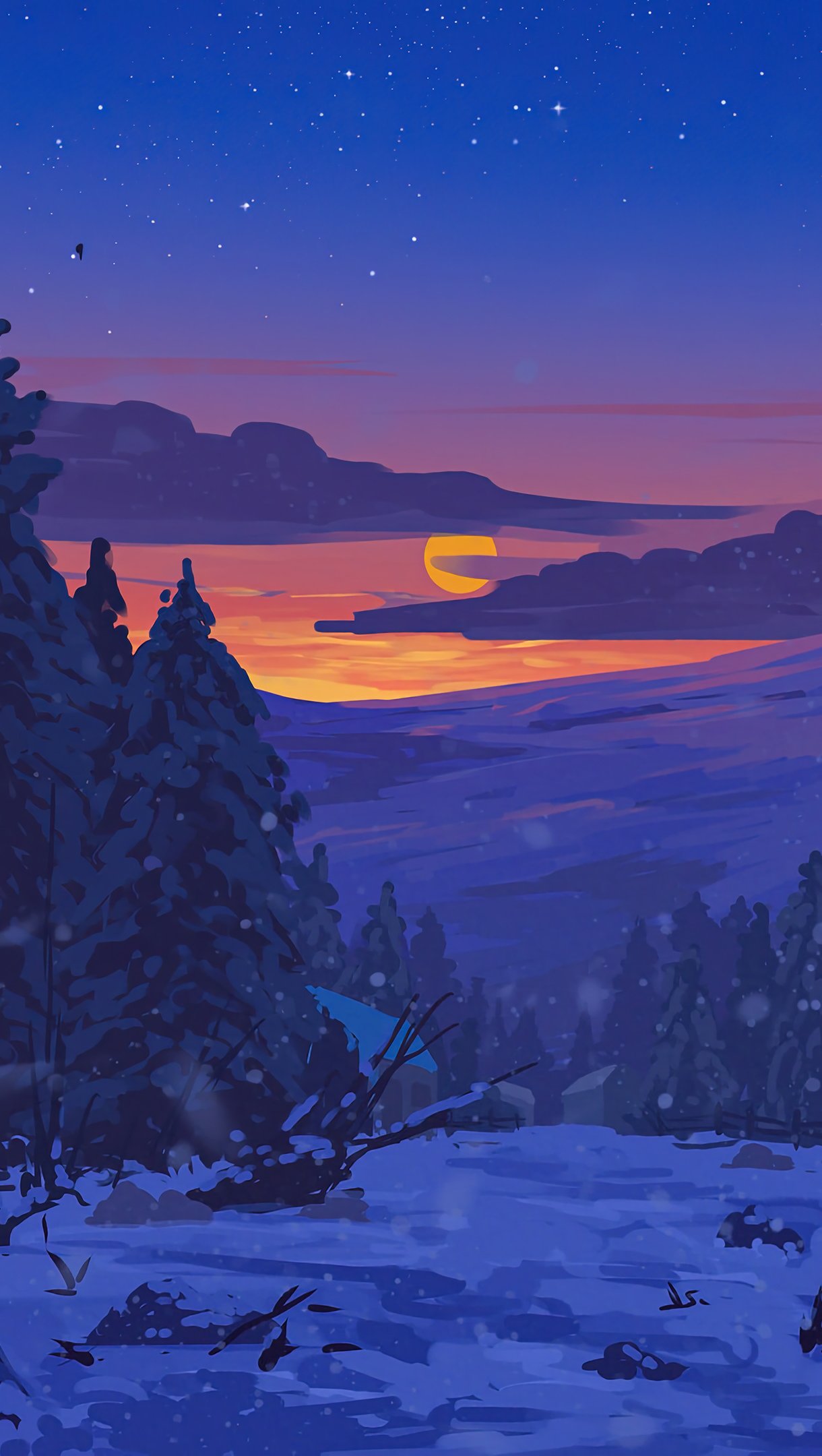 Sunset in snowy scenery Digital Art Wallpaper 4k Ultra HD