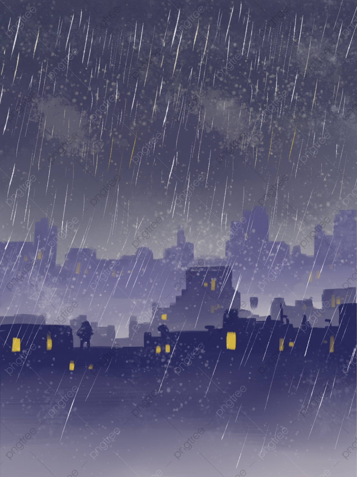 City Rain Night Landscape Blue Gray Background, Night View, City, Gray Background Image for Free Download