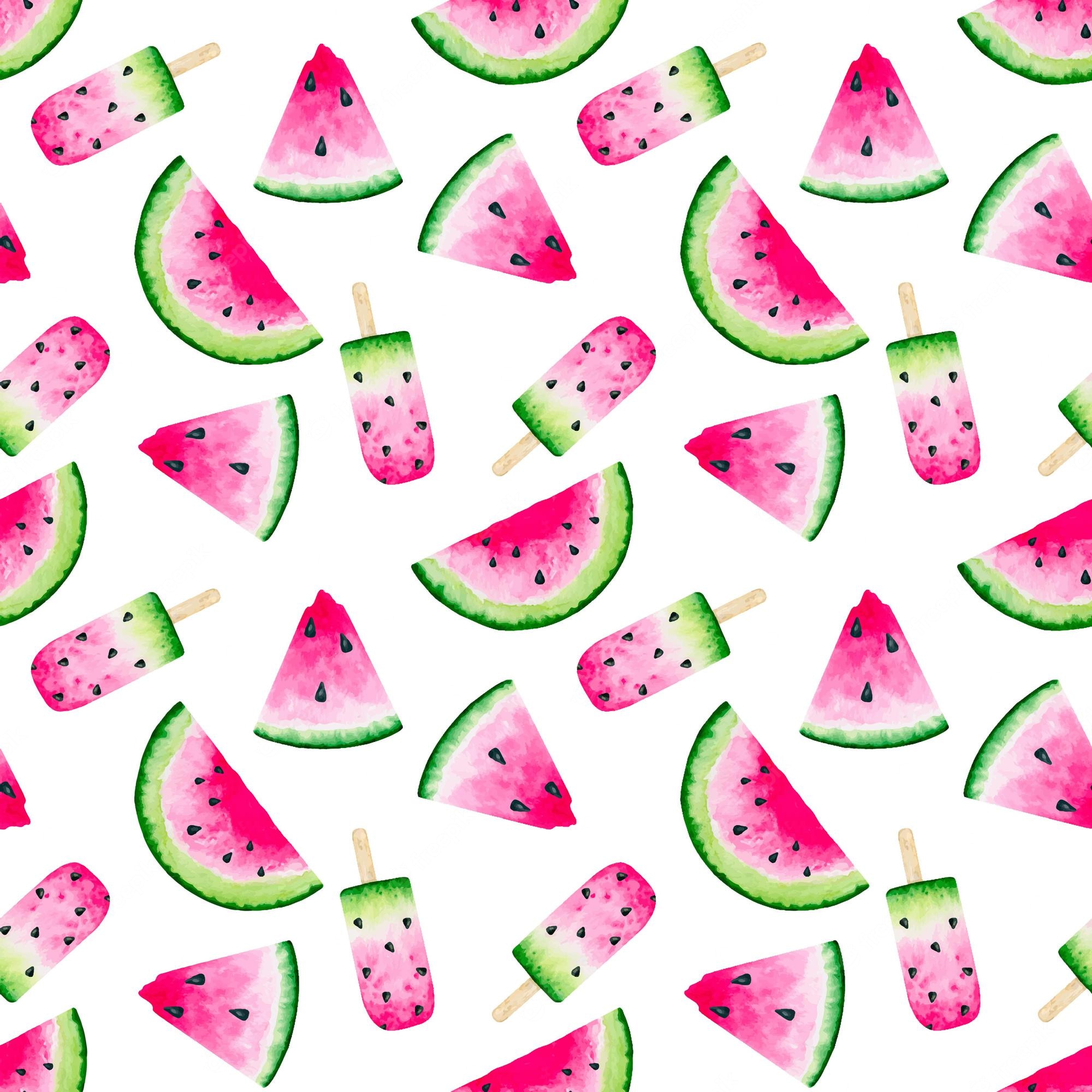 Premium Vector. Watermelon hand drawn watercolor wallpaper summer texture