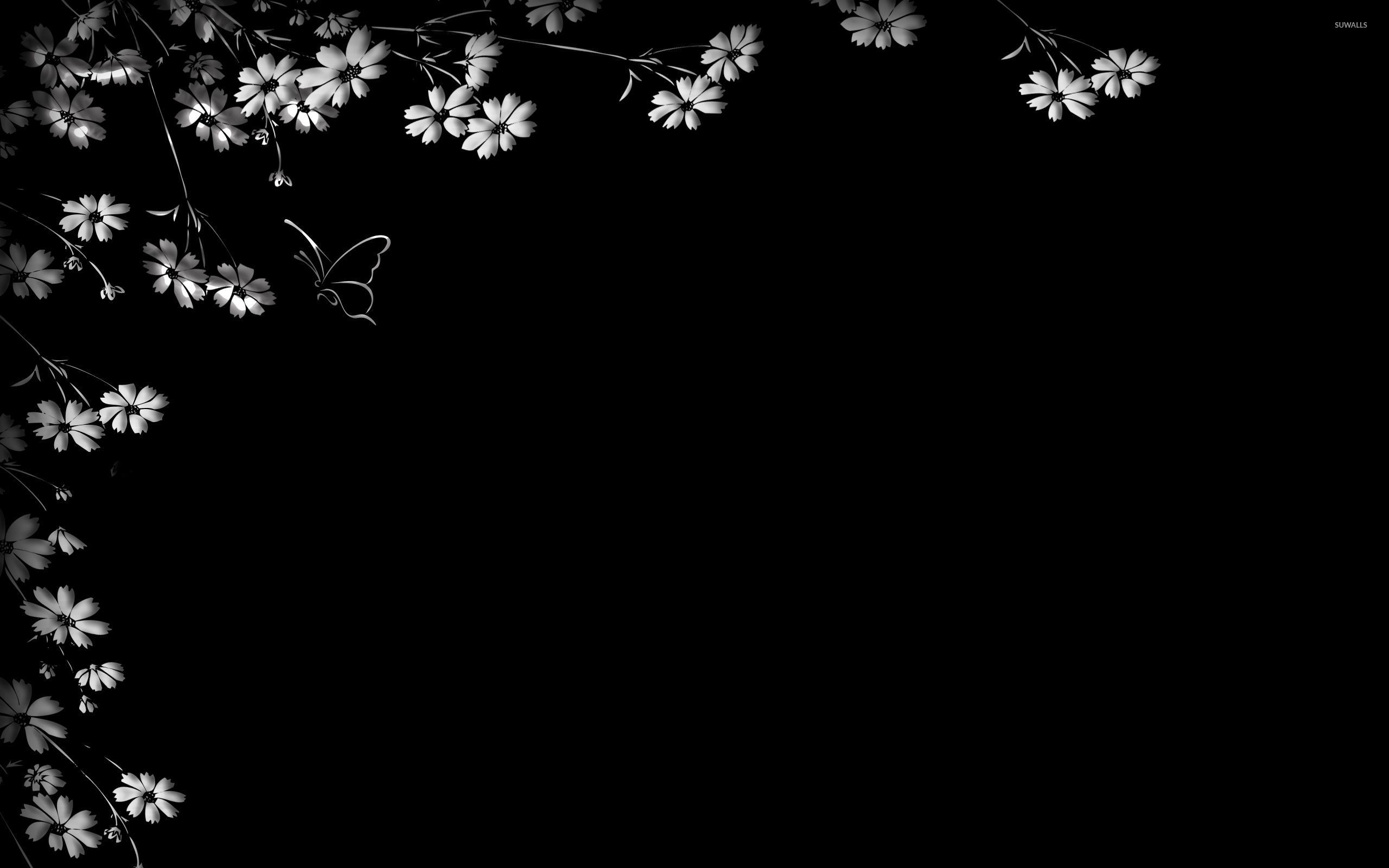 Flowers on the black wall wallpaper Art wallpaper