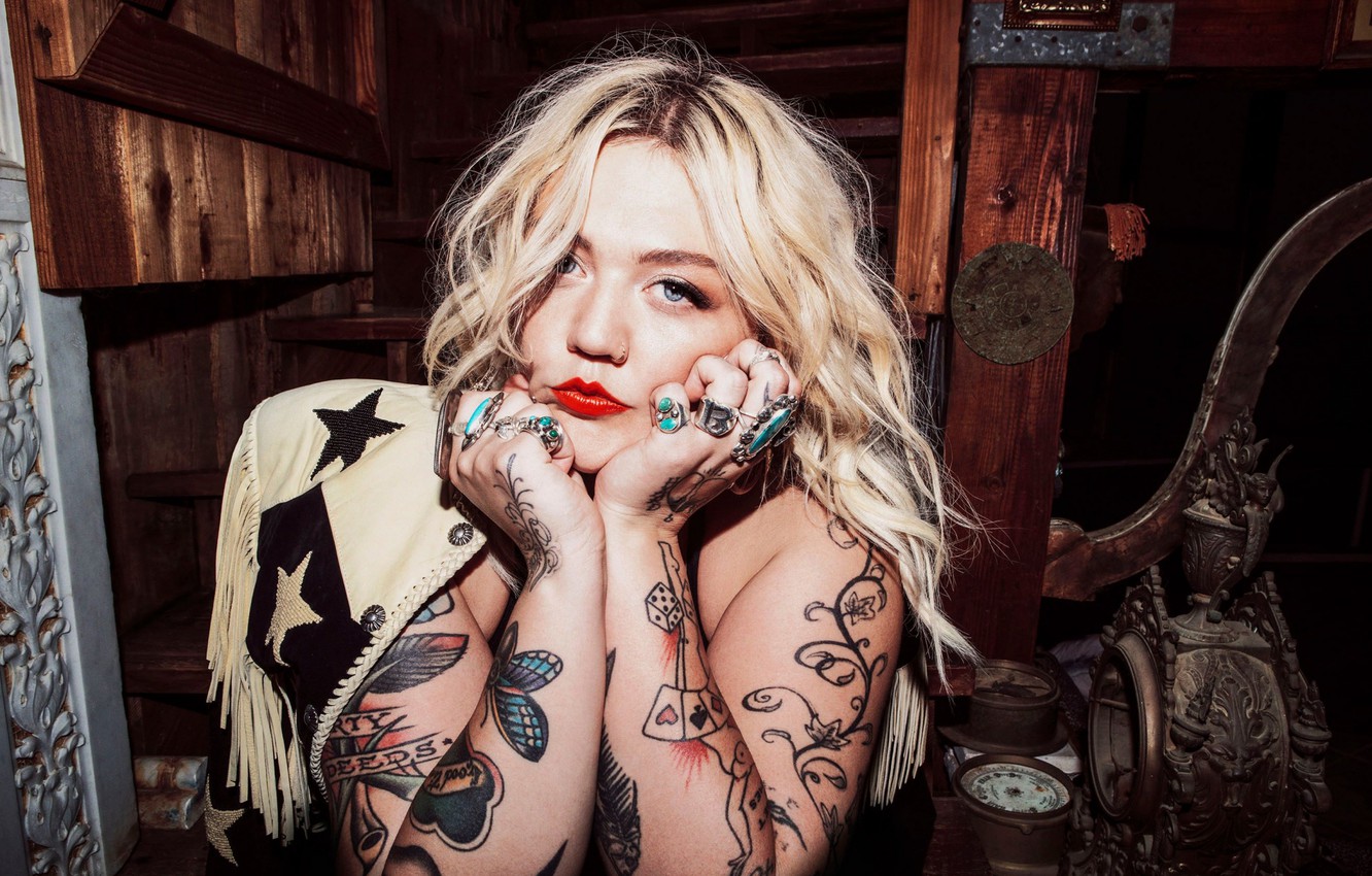 Wallpaper tattoo, blonde, lips, singer, tattoo, tattoo, singer, El Schneider, Elle King, Elle Schneider image for desktop, section музыка