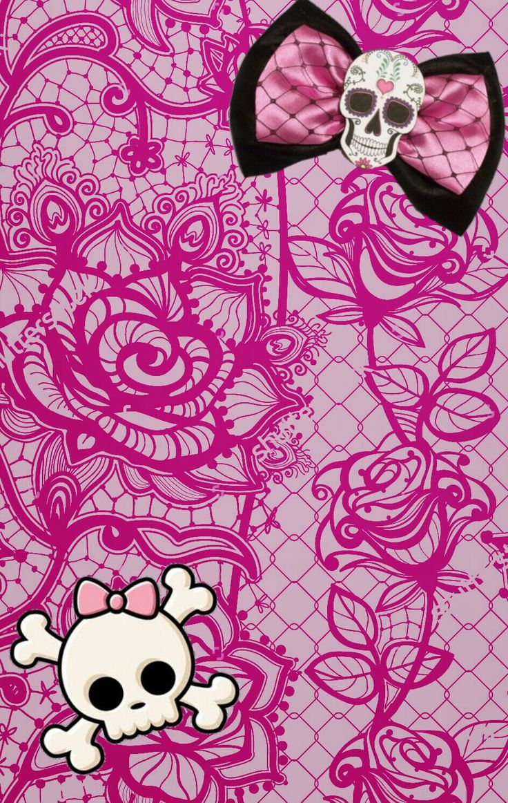 Pink lace skulls. Sugar skull wallpaper, Bow wallpaper, Skull wallpaper