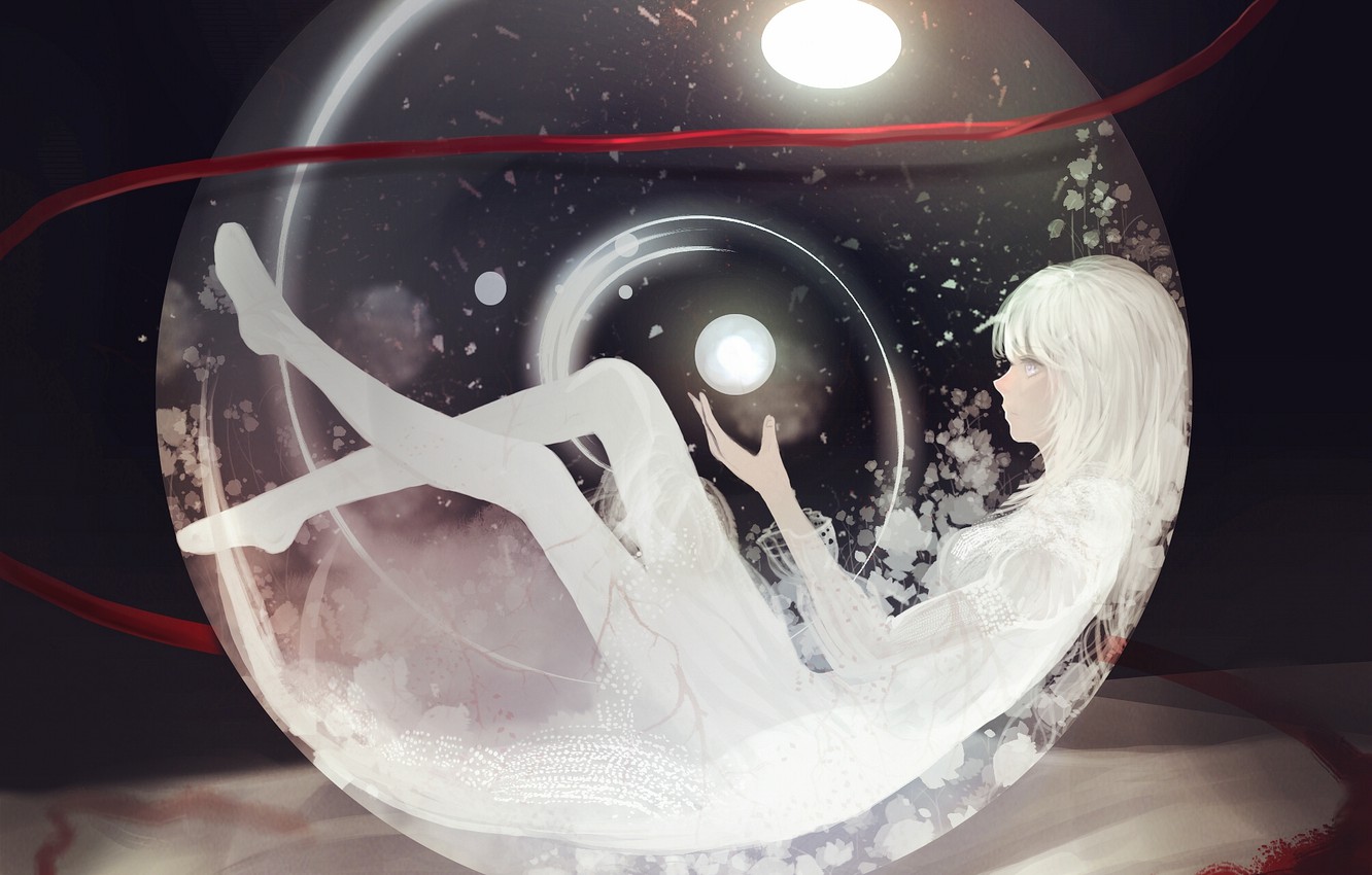 Wallpaper girl, glare, blood, ball, art, tape, Anime, bubble, Anime image for desktop, section прочее