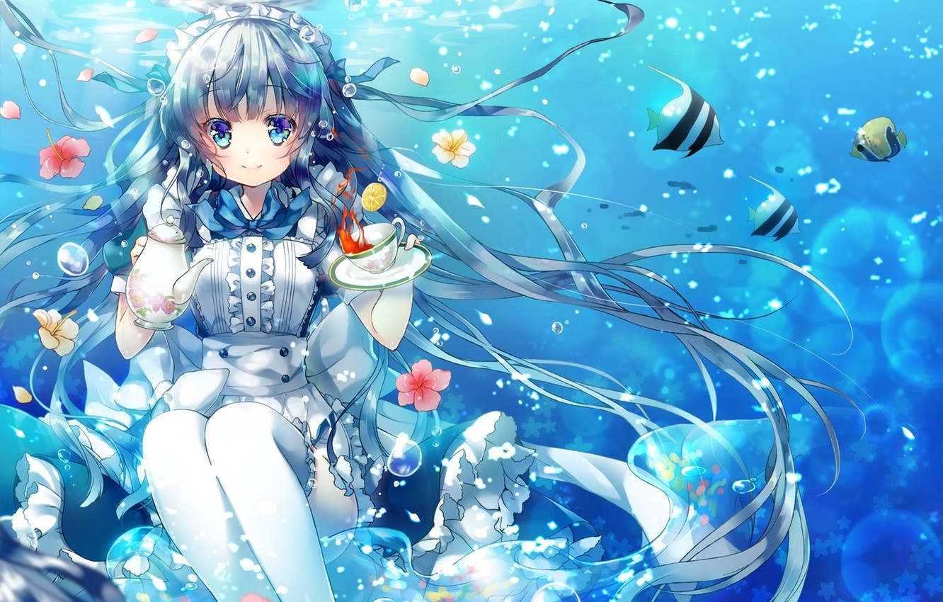 Blue, kawaii, bubble, anime, anime girl, HD wallpaper