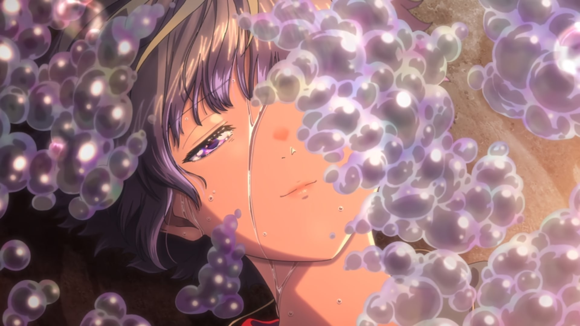 Premium AI Image | anime girl in a pink dress blowing bubbles in the air  generative ai