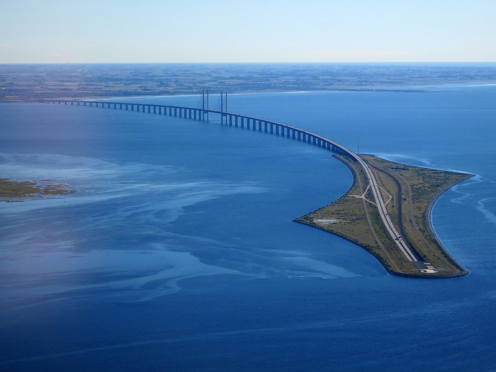 The Øresund Bridge that connects Sweden to Denmark and dives into the sea