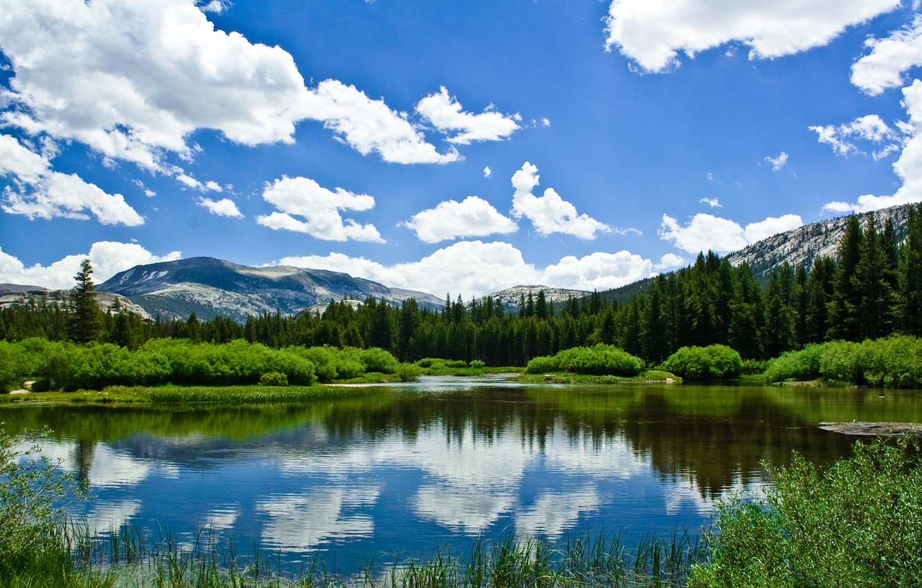 Wallpaper greens, summer, the sky, clouds, mountains, lake, spring image for desktop, section пейзажи