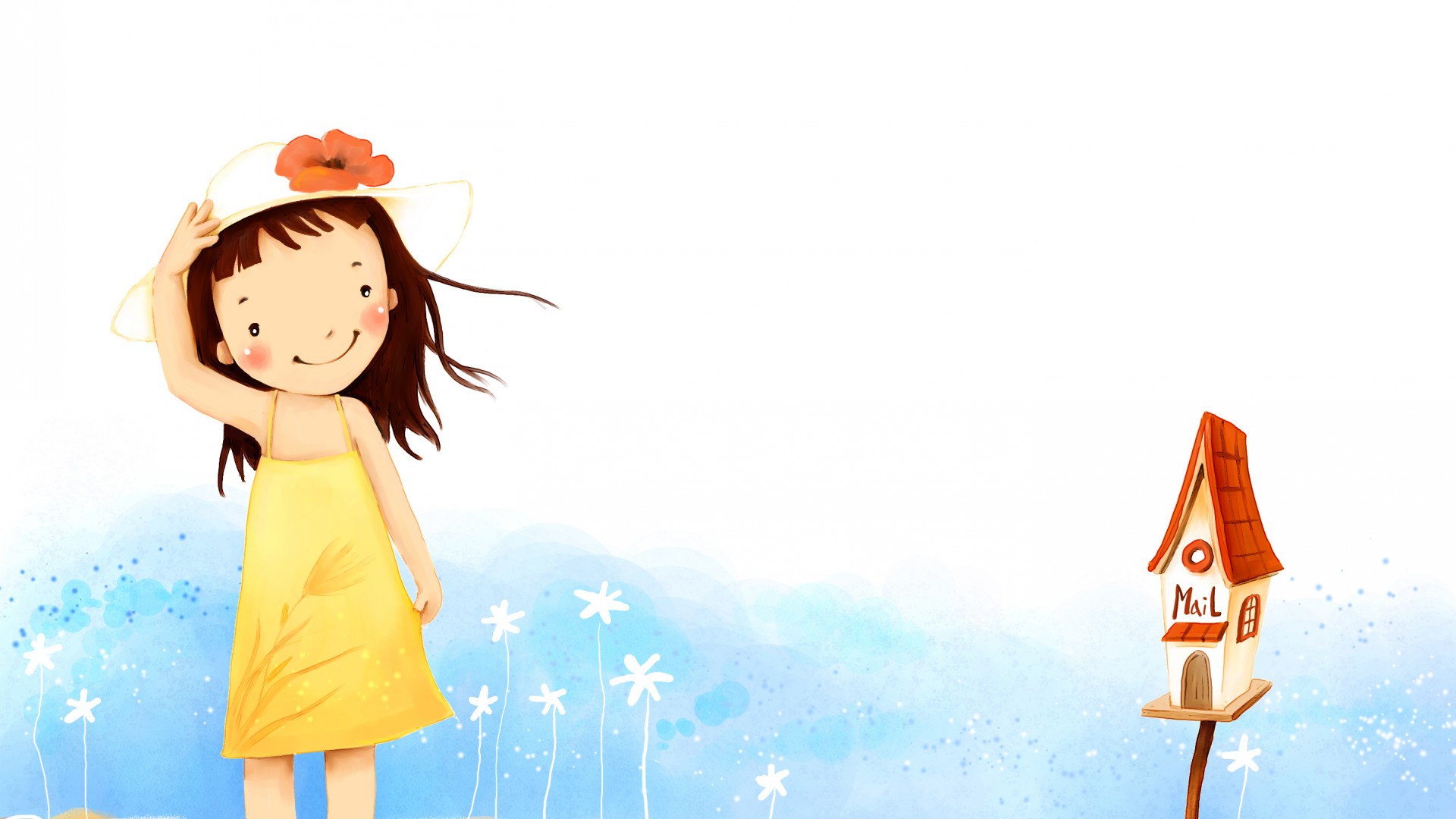 Girl, smiling, hat, happy children's day cartoon wallpaper