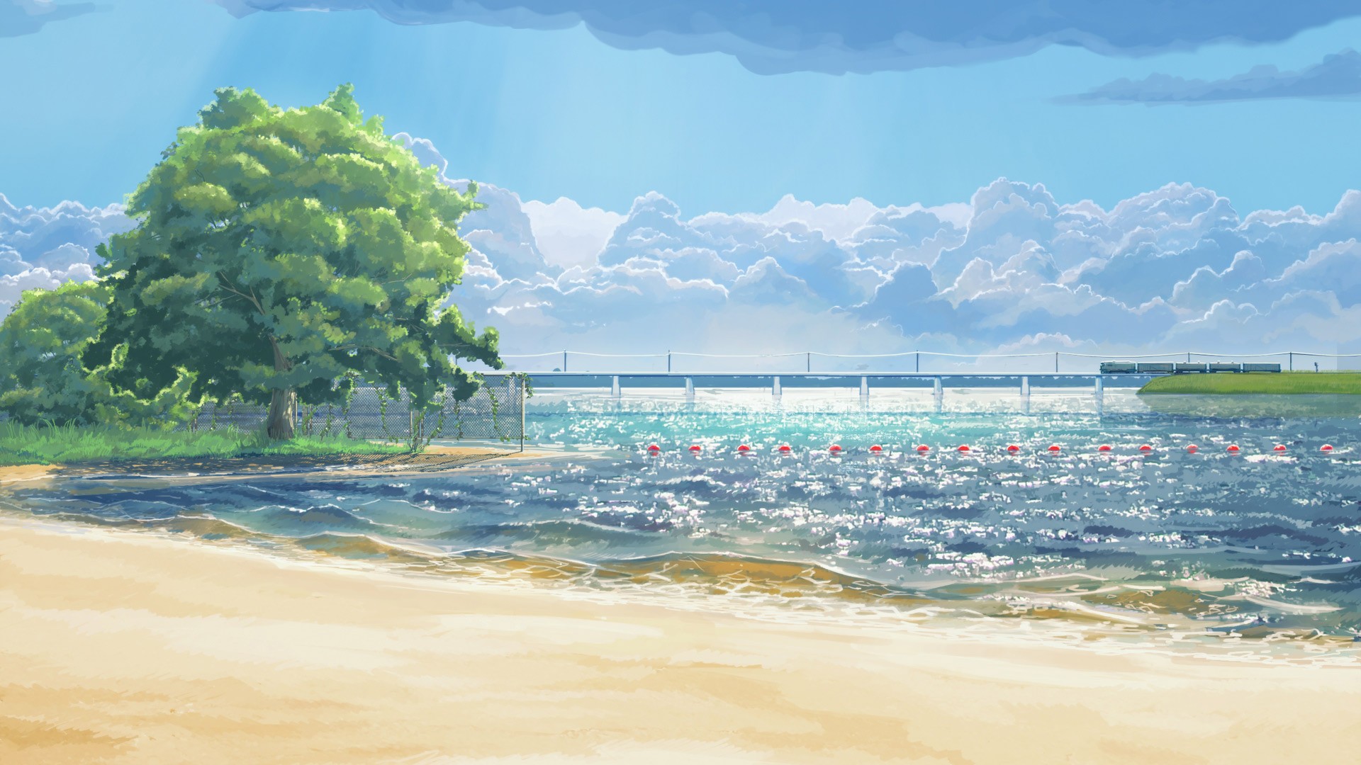 Coconut tree, sea, stars, beach, anime HD wallpaper | Wallpaper Flare