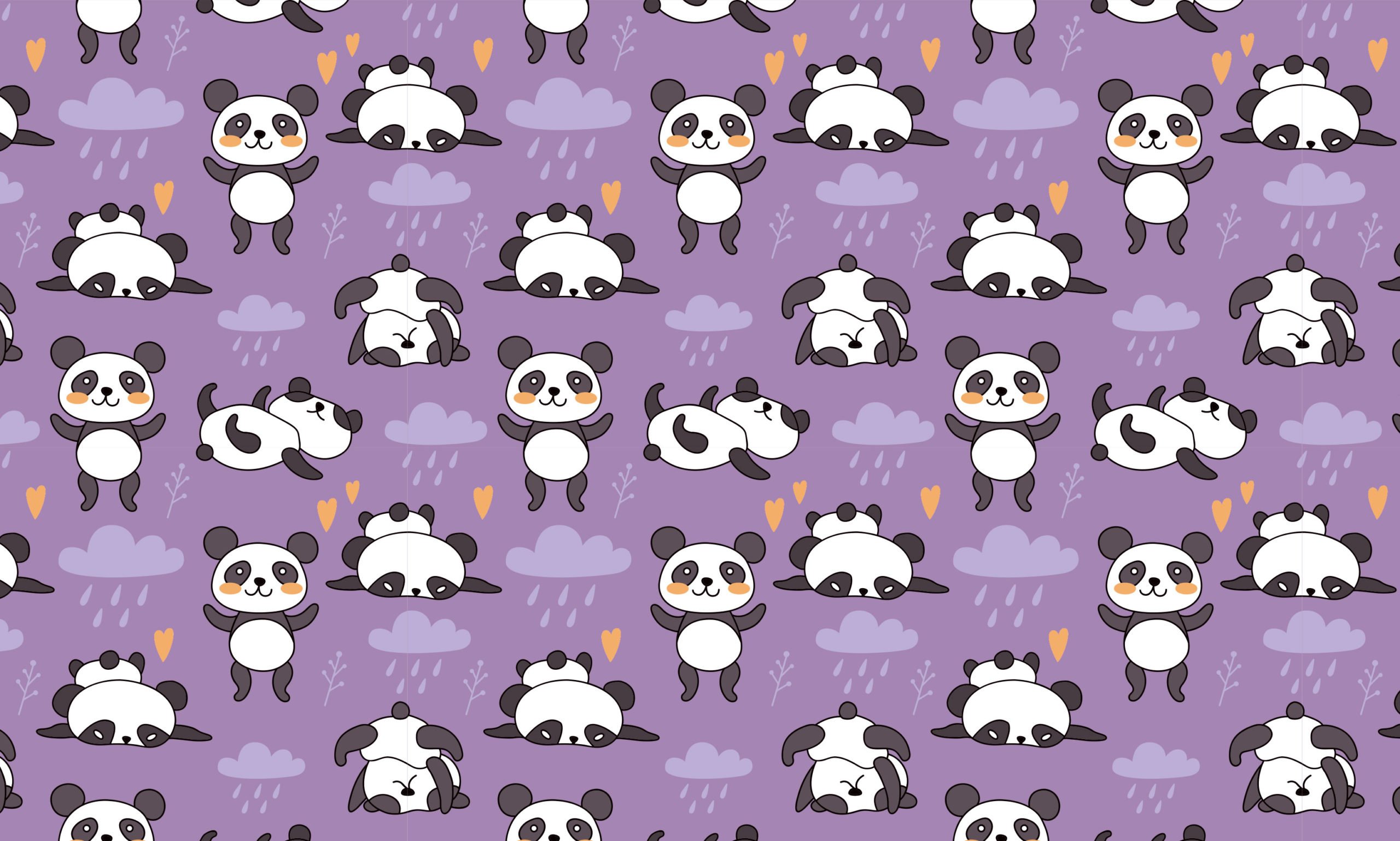 Cute Purple Rain Panda Pattern Wallpaper Mural