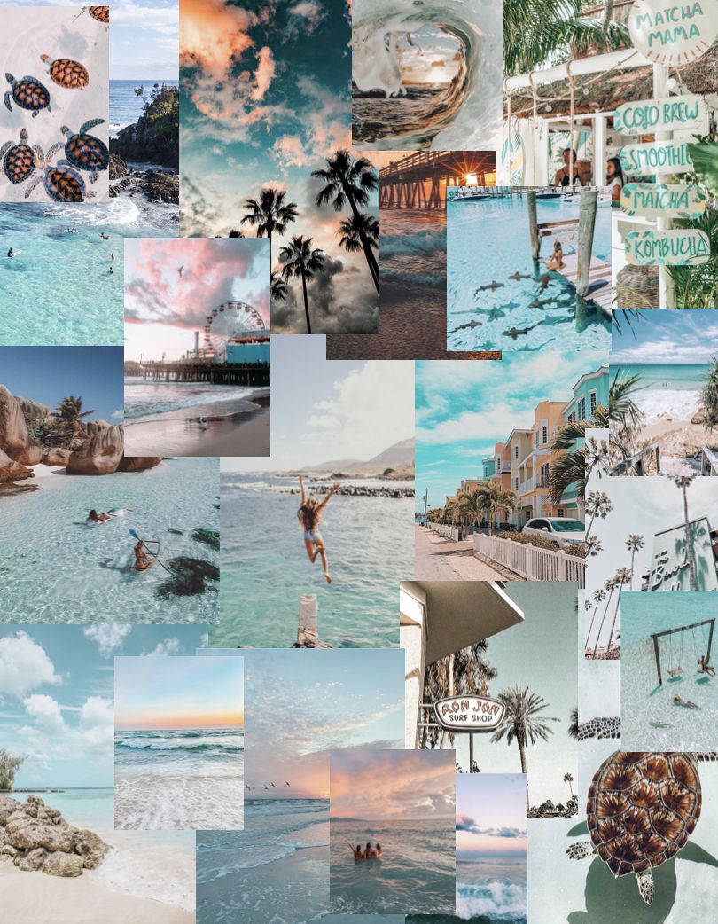 Ocean aesthetic collage. Beach wall collage, Beachy wallpaper, Beach themed wallpaper