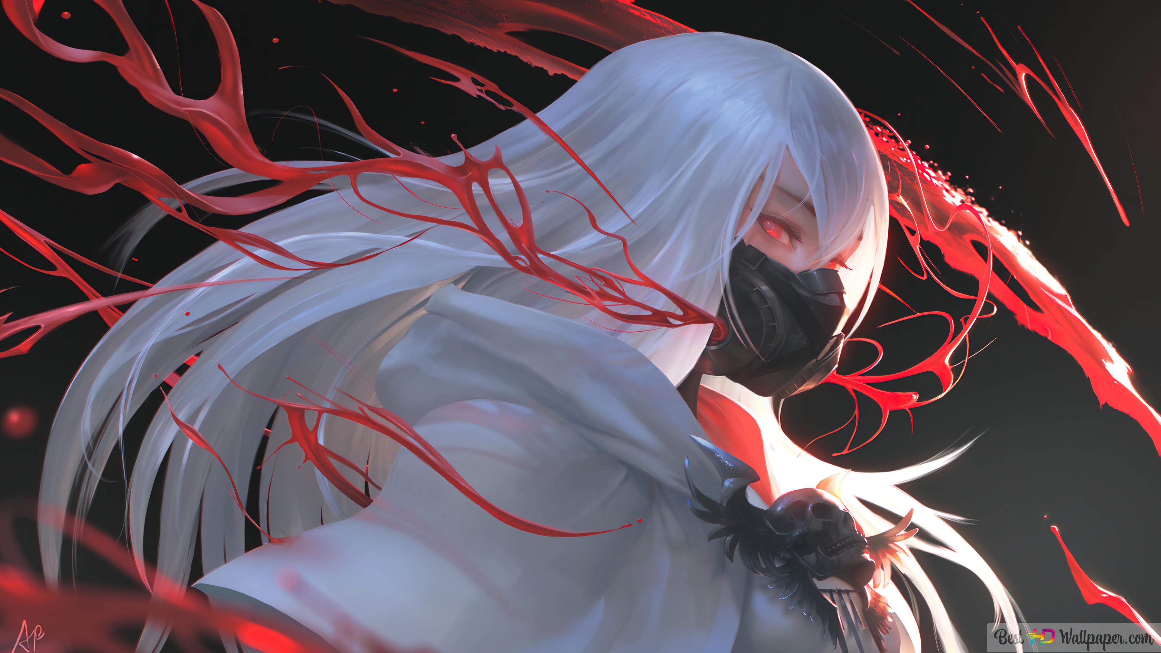 Anime Girl White Hair Mask HD wallpaper download