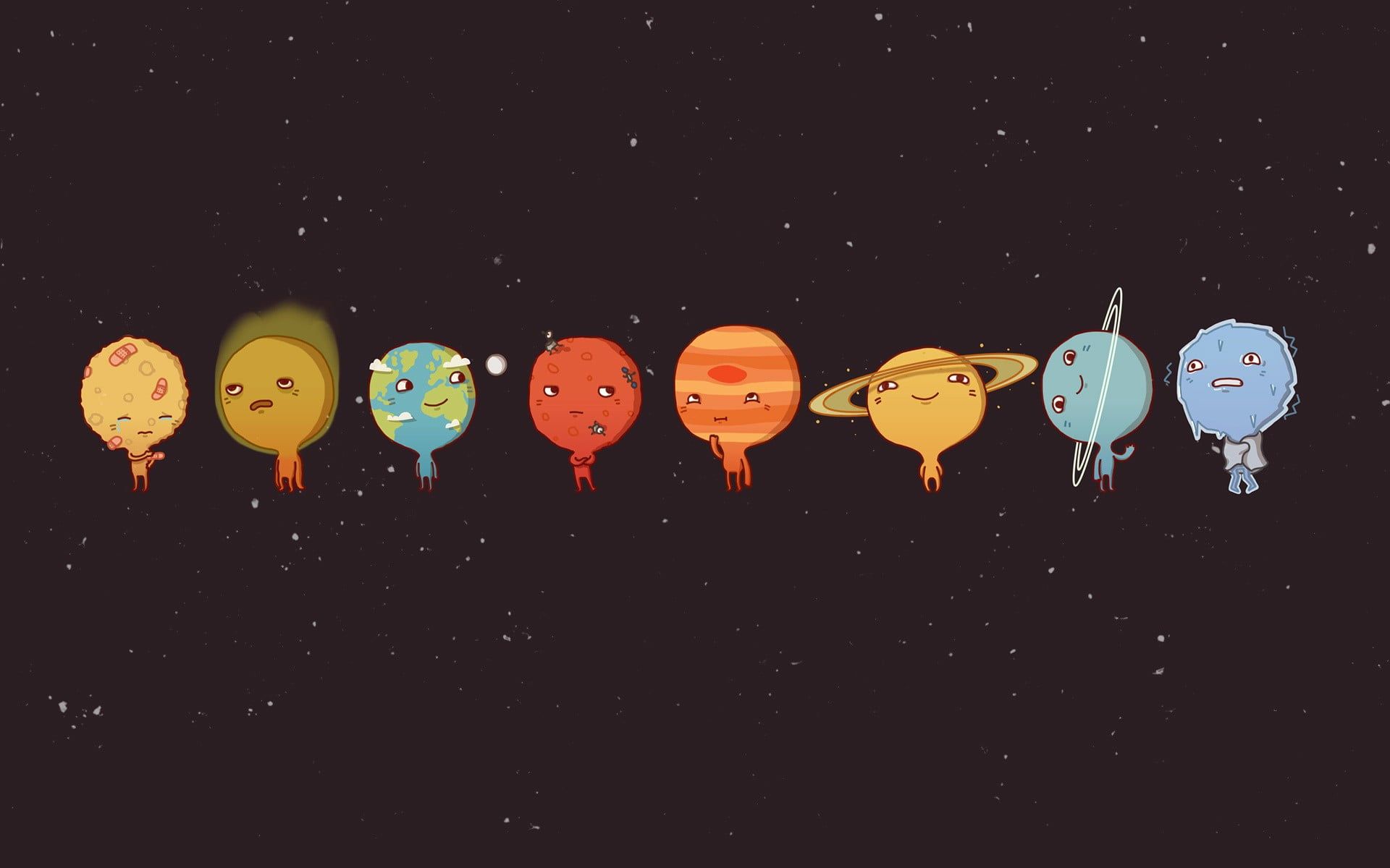 solar system cartoon clip art #universe #planet #emotion #minimalism Solar System #humor. Cute wallpaper for computer, System wallpaper, Solar system wallpaper