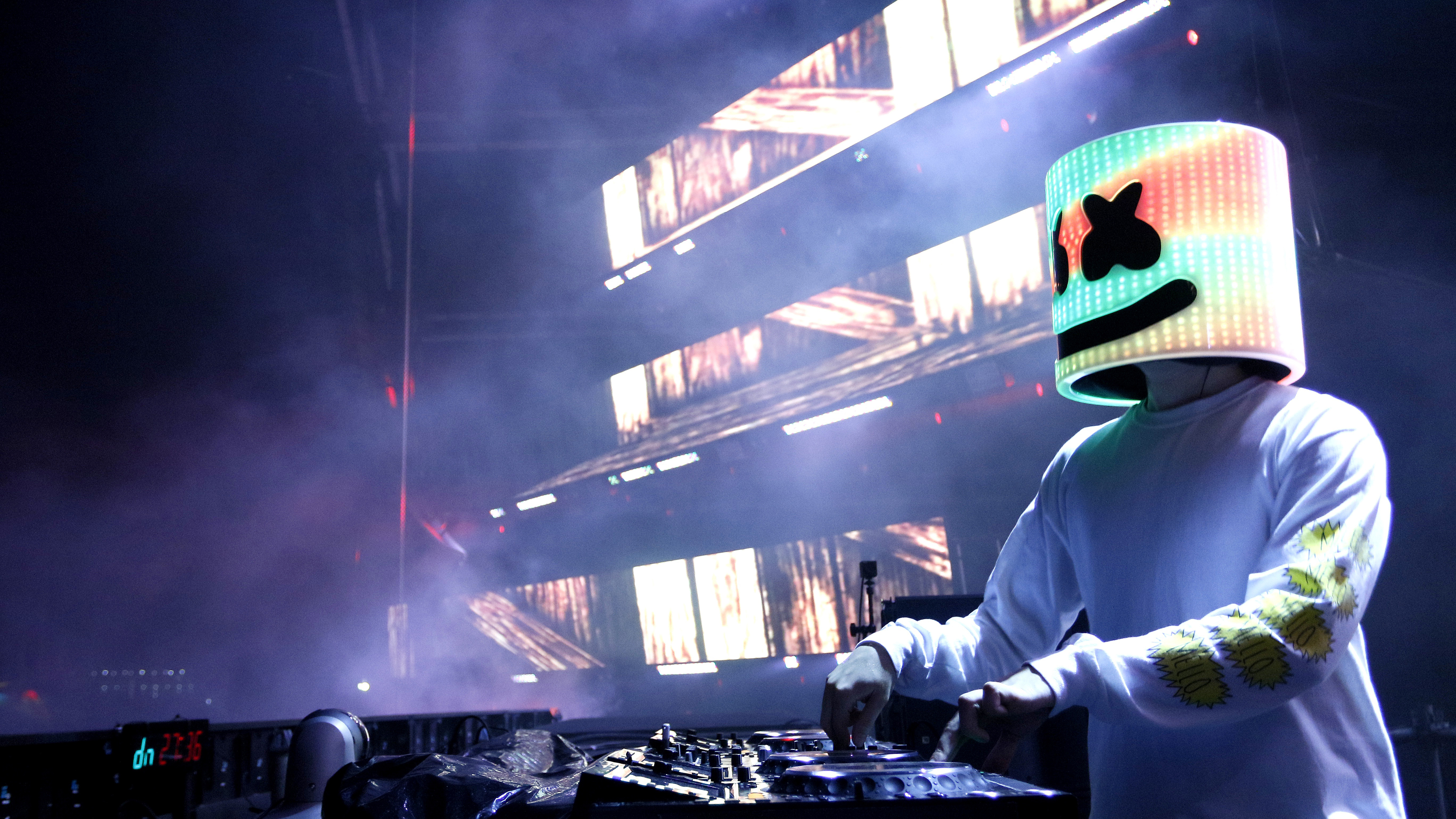 Marshmello DJ Is Playing Electronic Music Wearing White Dress 4K 5K HD Marshmello Wallpaper