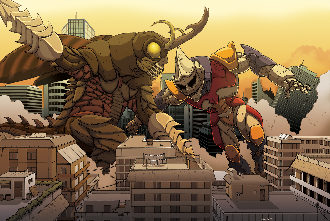 Commission: MEGALON VS. JET JAGUAR. Kaiju monsters, Kaiju design, Kaiju art