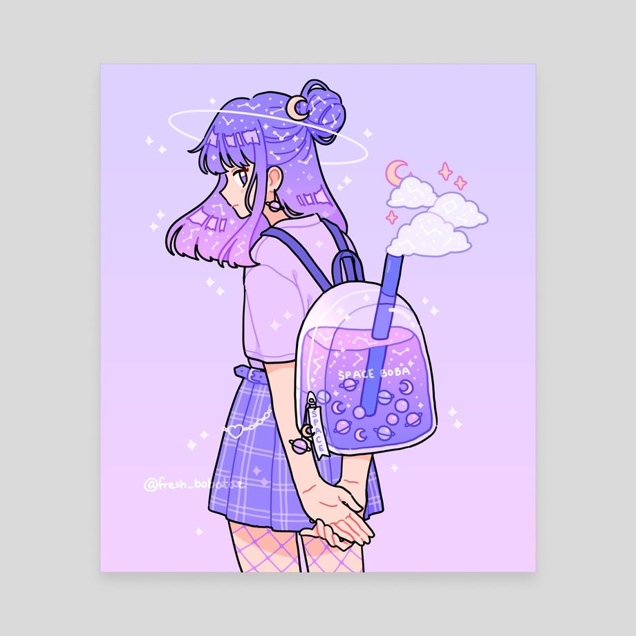 space boba backpack, an art canvas by fresh_bobatae. Cute art, Cute drawings, Kawaii art