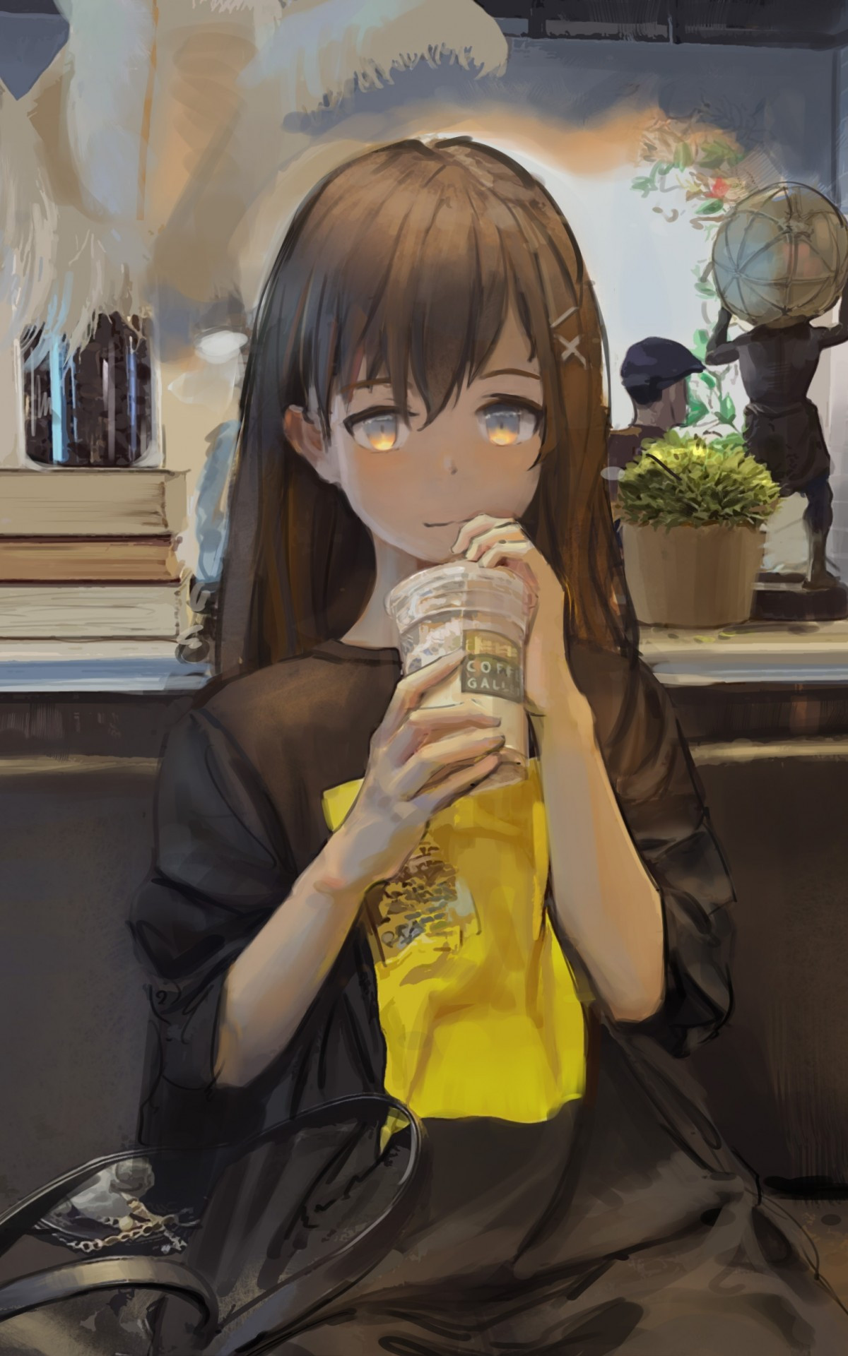 Download 1200x1920 Anime Girl, Sweater, Brown Hair, Coffee Wallpaper for Asus Transformer, Asus Nexus Amazon Kindle Fire HD 8.9