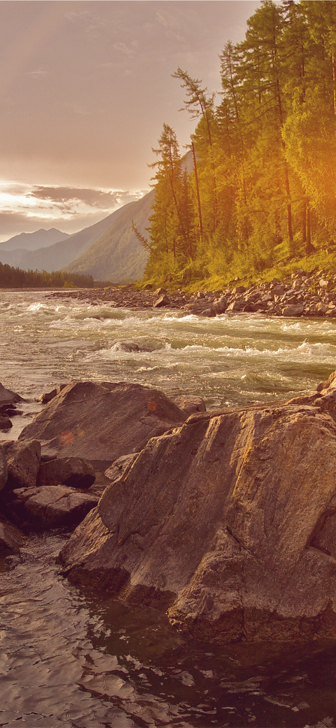 iPhone X wallpaper. mountain river lake flare nature summer camp