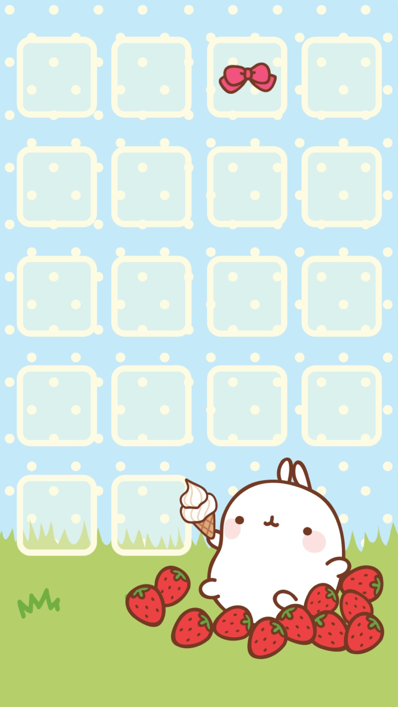 Molang Strawberry Home Screen. Wallpaper iphone cute, iPhone homescreen wallpaper, Kawaii wallpaper