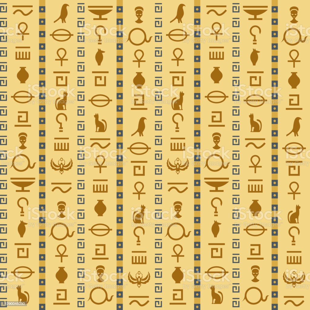 Ancient Egypt Egyptian Hieroglyphs Seamless Pattern Antique Elements And Symbols Historical Background Pyramids Graphic Decor Textile Wrapping Paper Wallpaper Vector Texture Stock Illustration Image Now