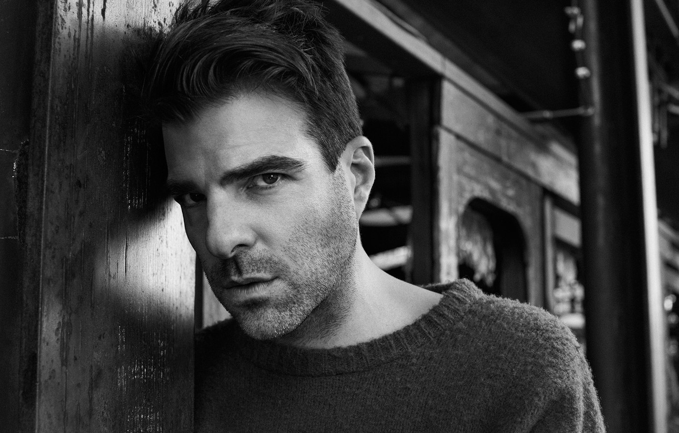 Wallpaper look, photo, actor, black and white, Zachary Quinto, Zachary Quinto, jumper, Interview, Michael Schwartz image for desktop, section мужчины
