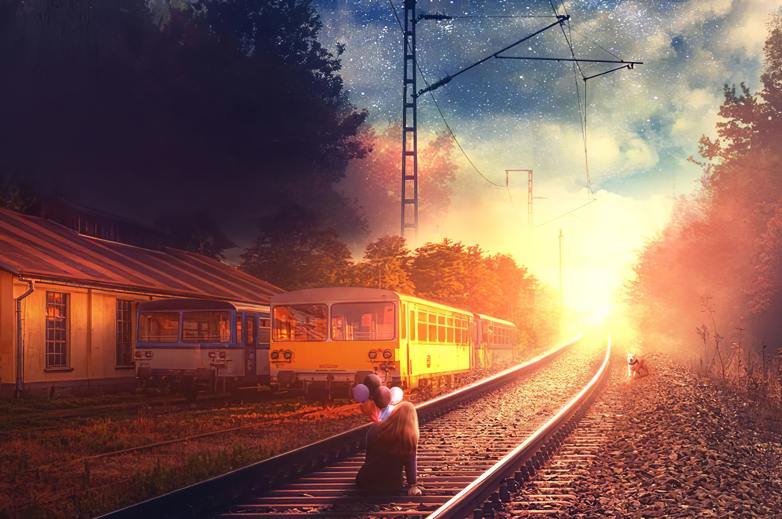 Girl Rail Road Balloons Manipulation 4k Chromebook Pixel HD 4k Wallpaper, Image, Background, Photo and Picture