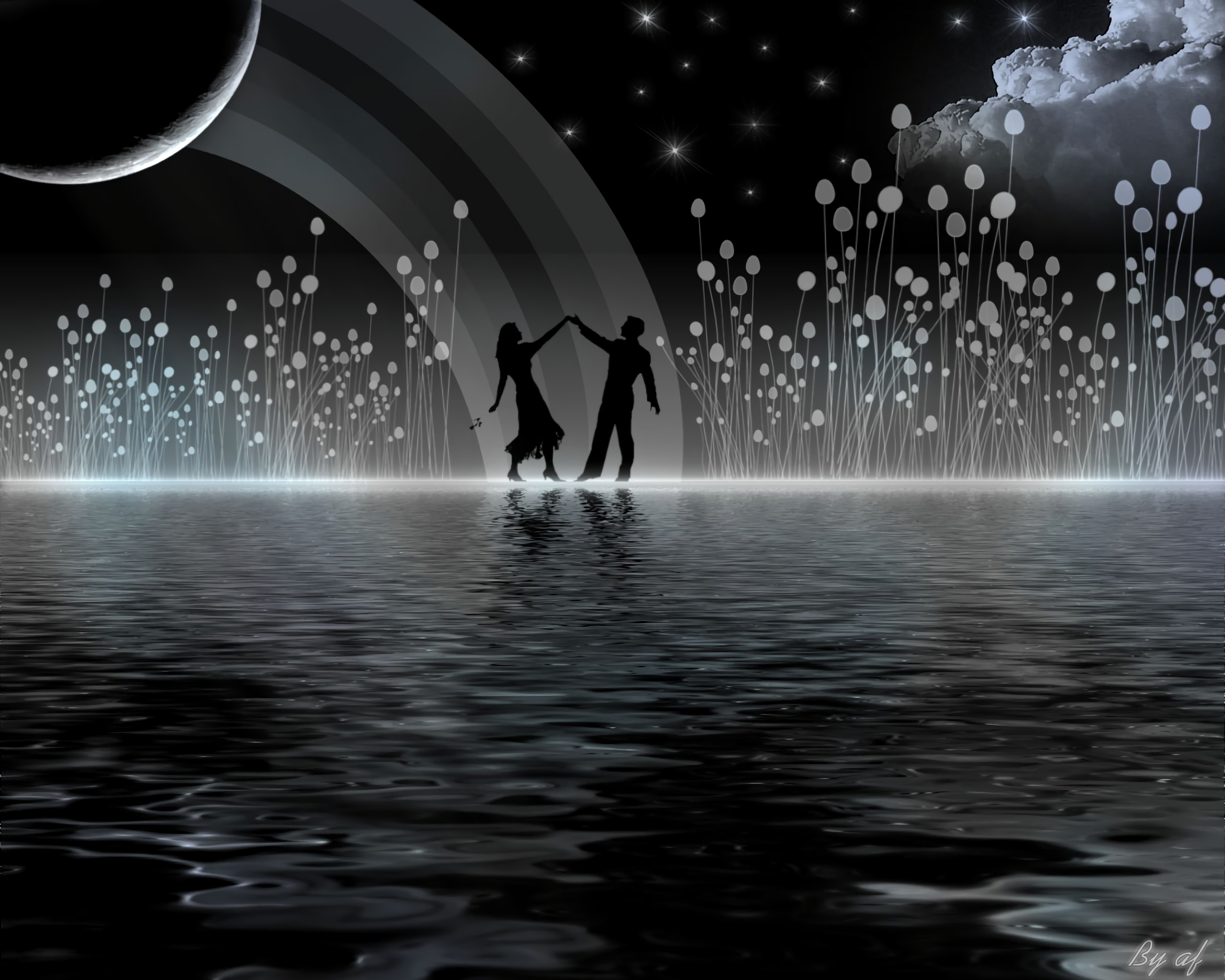 Cloud Dancing Love Man Moon Night Woman Wallpaper:2560x2048