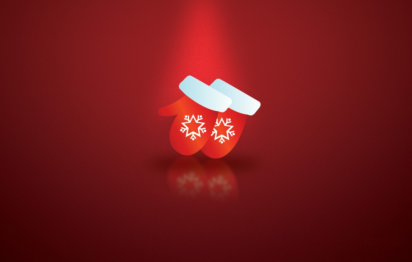 Wallpaper snowflakes, new year, vector, red background, mittens, winter Wallpaper, christmas gloves image for desktop, section минимализм