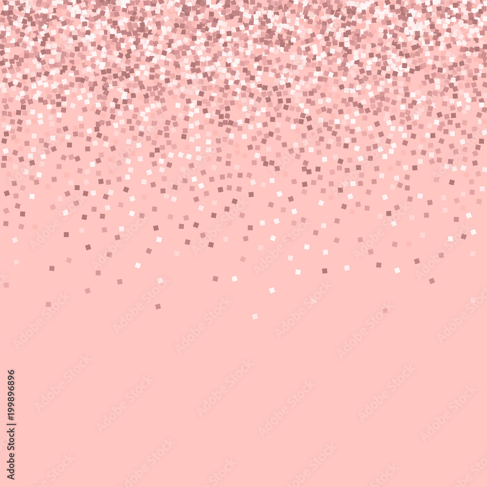 Pink gold glitter. Scatter top gradient with pink gold glitter on pink background. Mesmeric Vector illustration. Stock Vector
