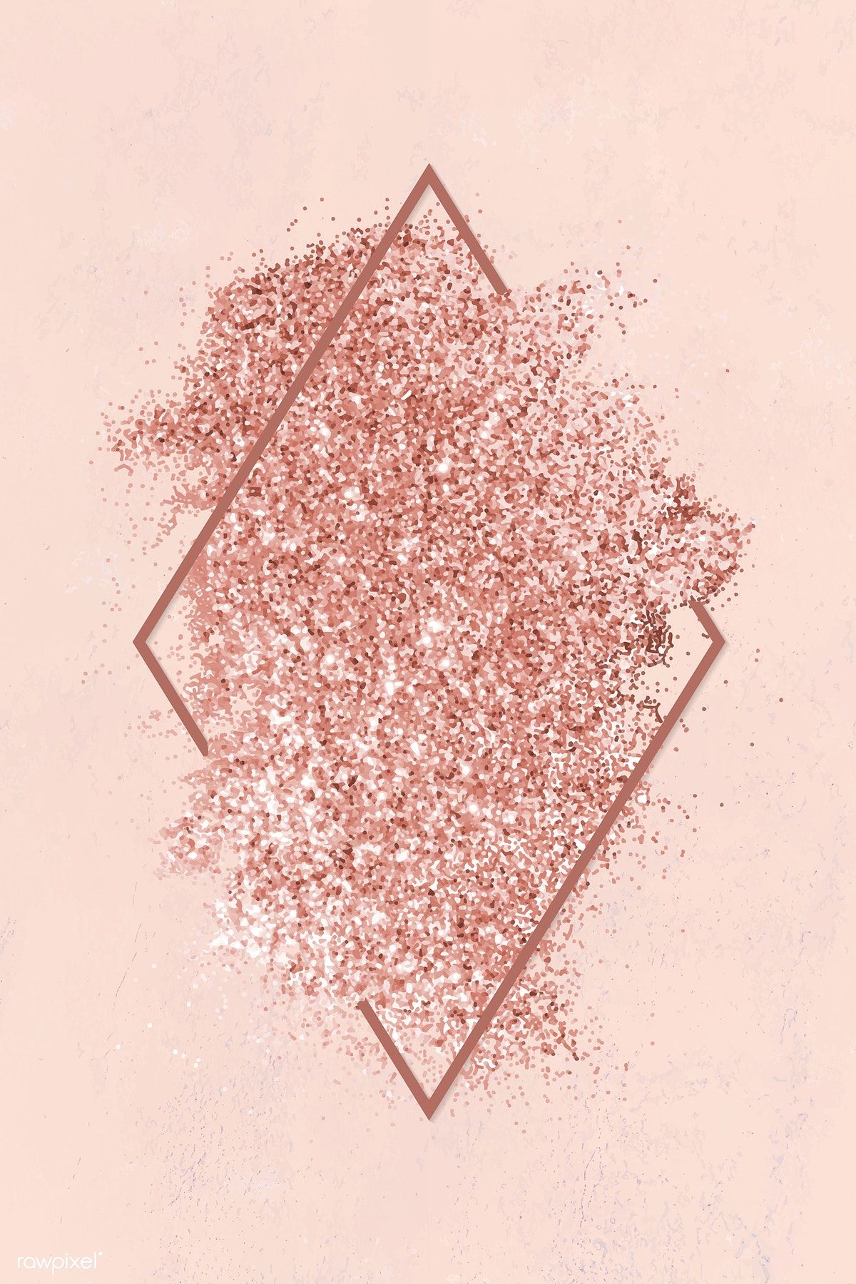 Pink gold glitter with a brownish red rhombus frame on a pastel pink background vector. Gold wallpaper background, Pink glitter background, Rose gold background