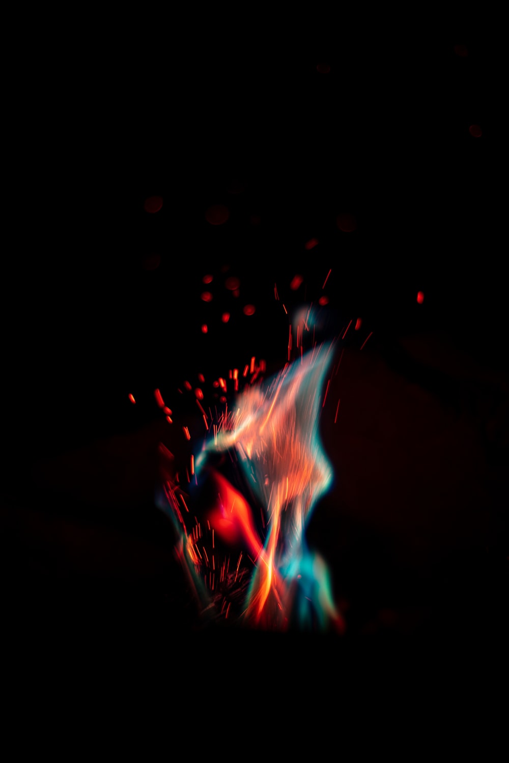 blue and red fire digital wallpaper photo