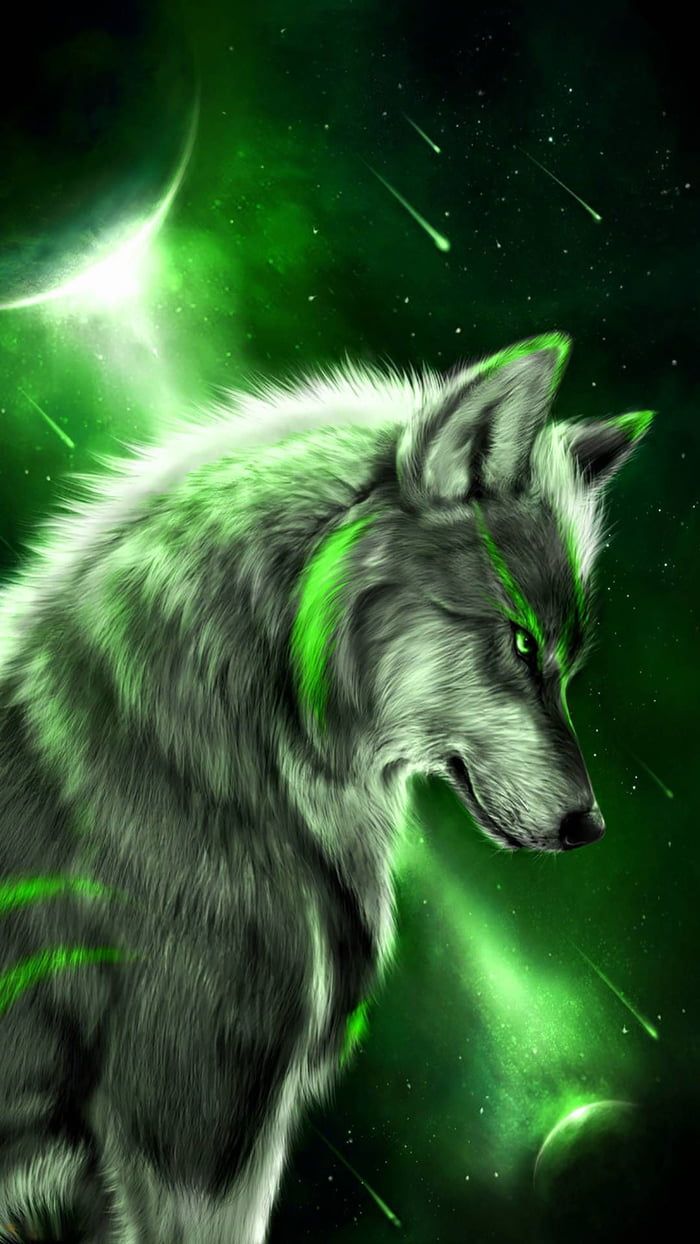 I made a green one too!. Wolf wallpaper, Animal wallpaper, Wolf painting
