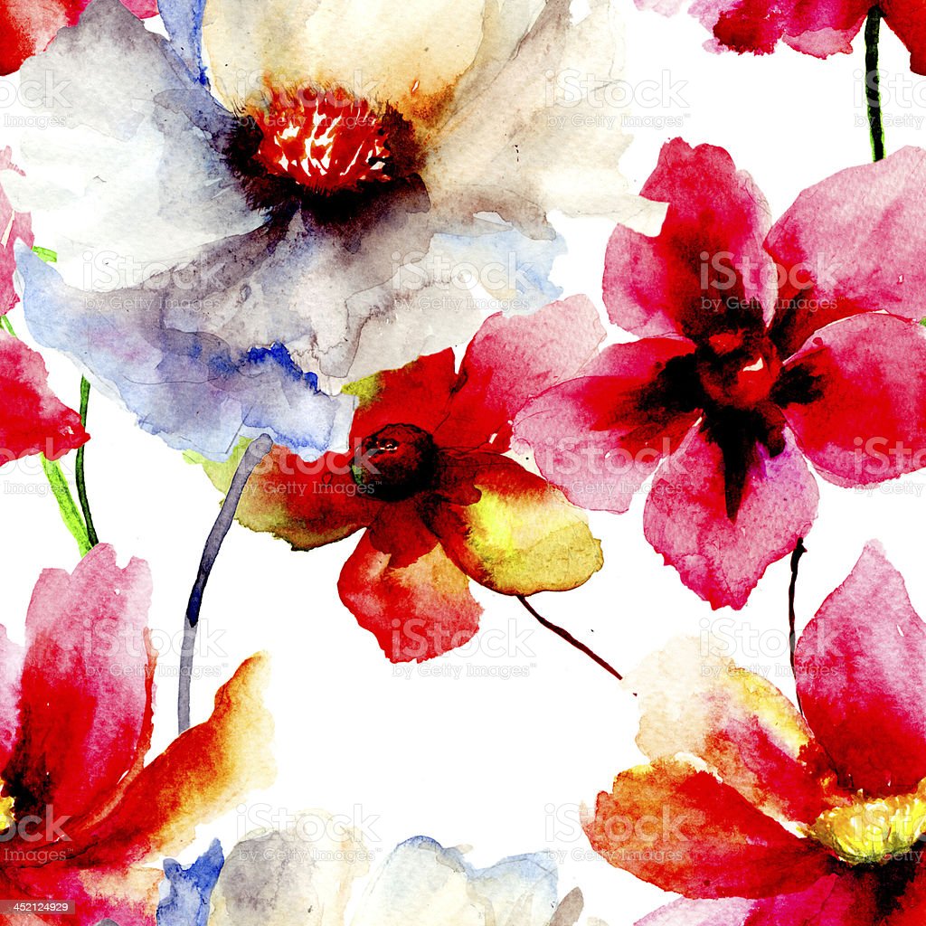 Wallpaper With Beautiful Red And White Summer Flowers Stock Illustration Image Now