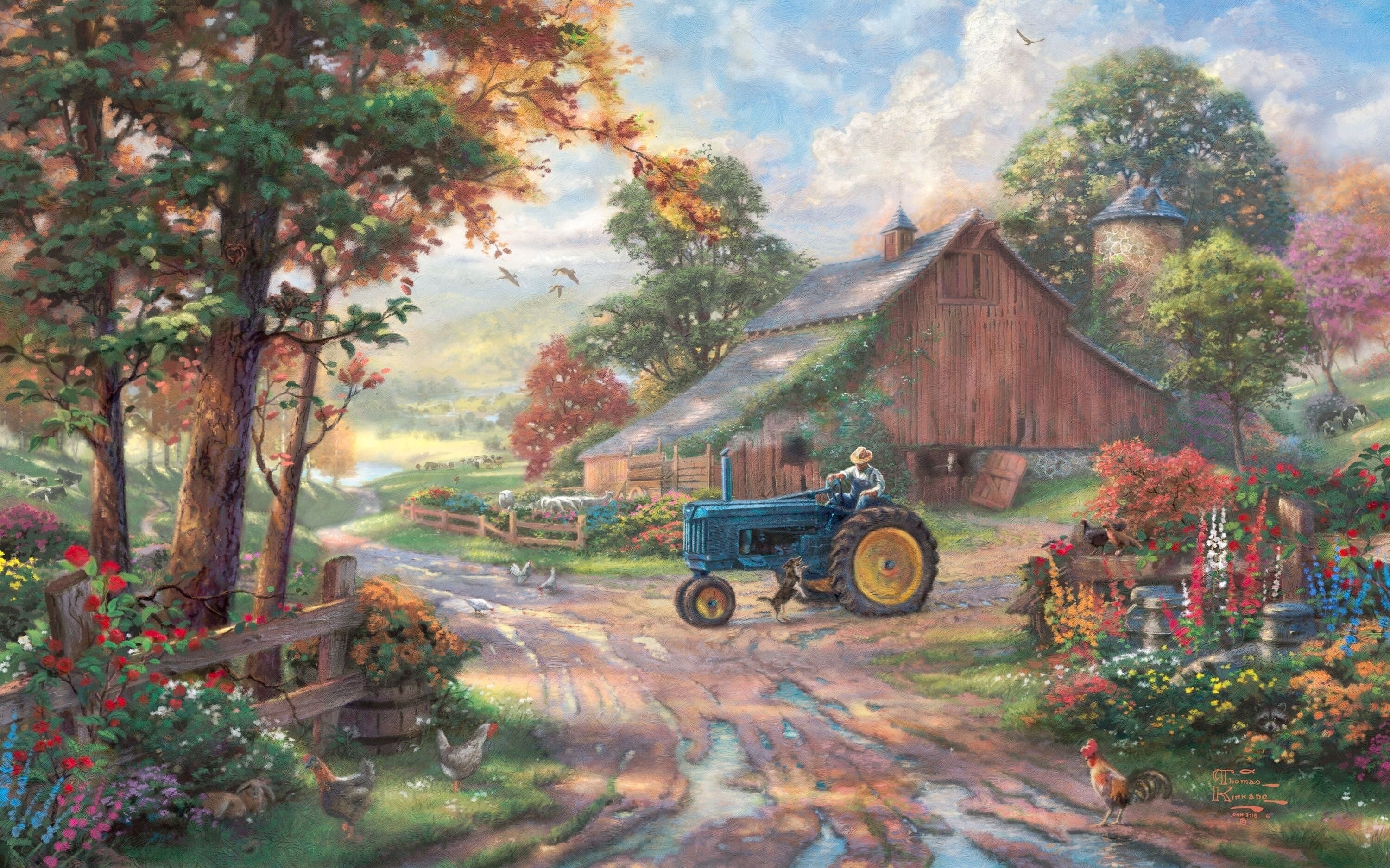 Wallpaper. Beautiful picture. photo. picture. animals, Summer heritage, dog, barn, painting